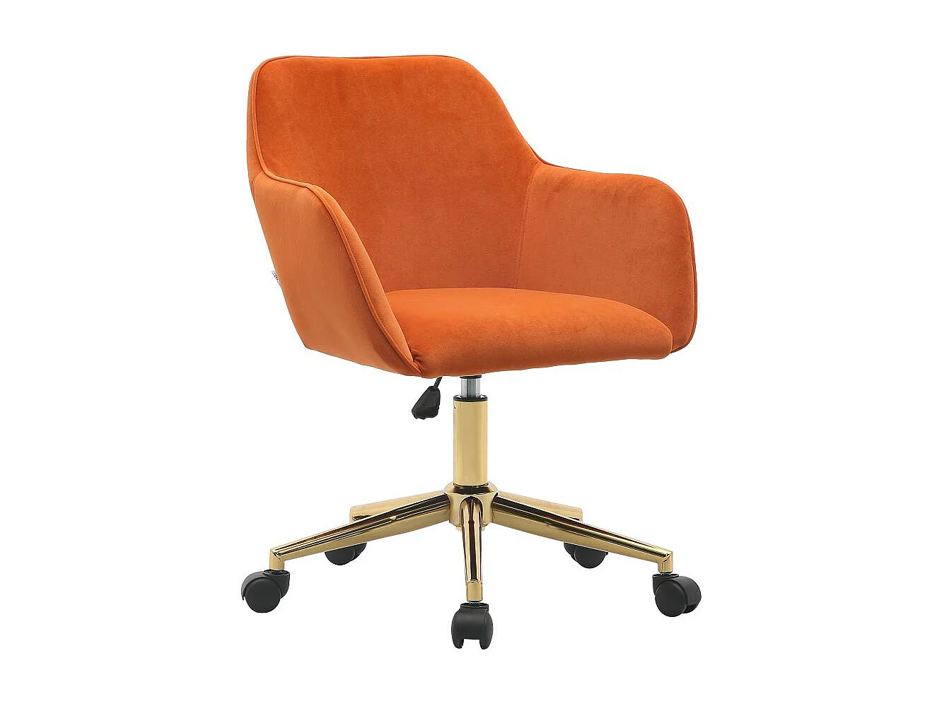 Chaise de bureau pivotante, hauteur réglable, velours, base dorée, orange (58x58x86 cm)