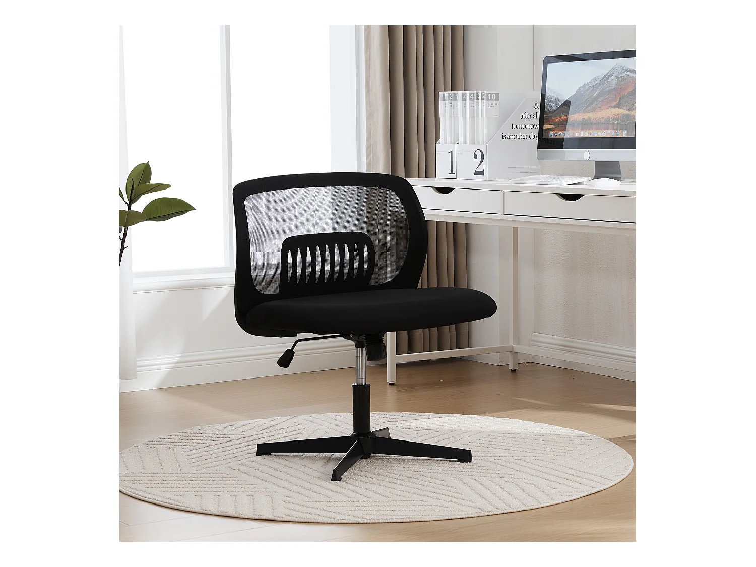 Chaise de Bureau Armless, Fauteuil de Lecture, Tissu Mesh, Réglable en Hauteur, Noir (61x55x73-85 cm)