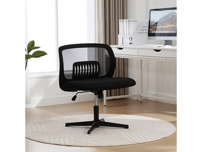 Chaise de Bureau Armless, Fauteuil de Lecture, Tissu Mesh, Réglable en Hauteur, Noir (61x55x73-85 cm)