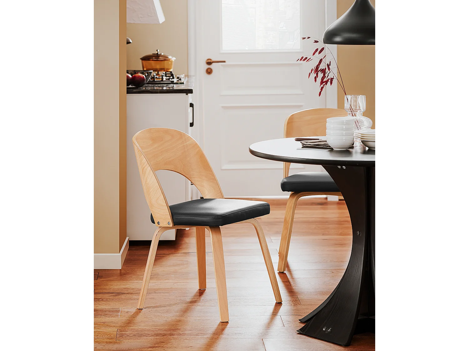 SoBuy FST97-SCH - Silla tapizada de madera y piel para cocina/salón L51xA60xA78cm