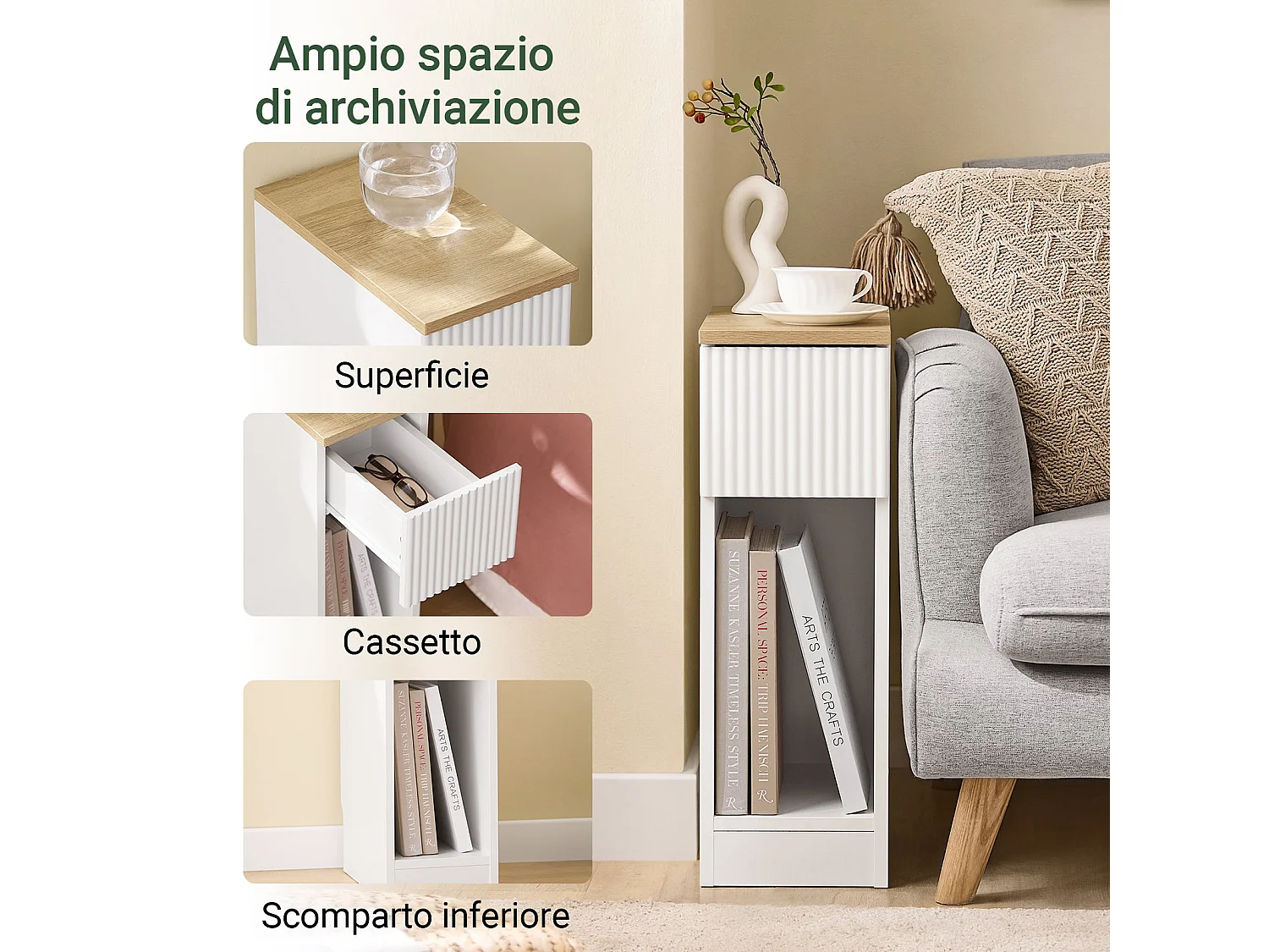 SoBuy FBT111-W - Table d'appoint étroite avec tiroir ondulé L20cm x L35cm x H60cm