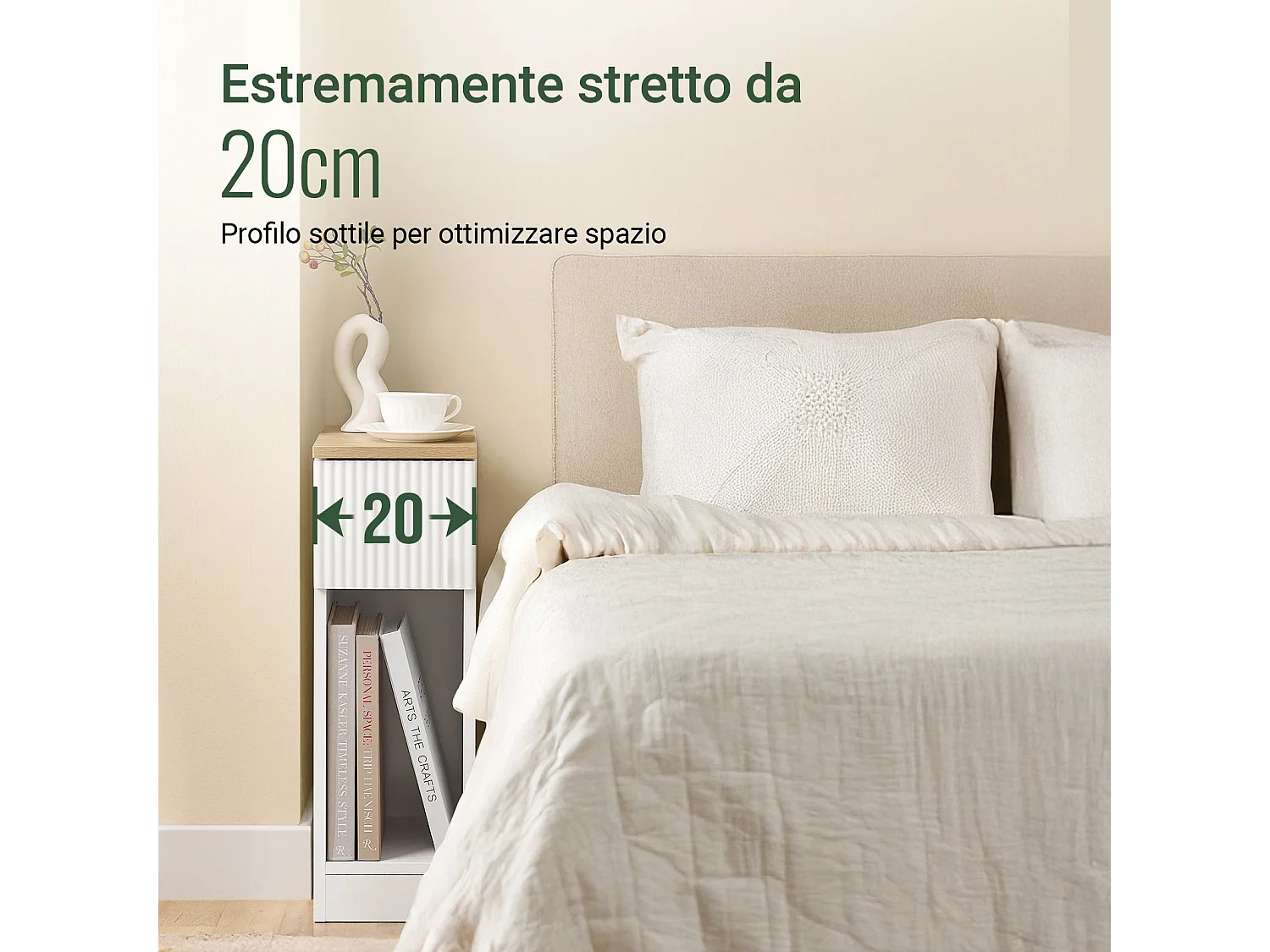 SoBuy FBT111-W - Table d'appoint étroite avec tiroir ondulé L20cm x L35cm x H60cm