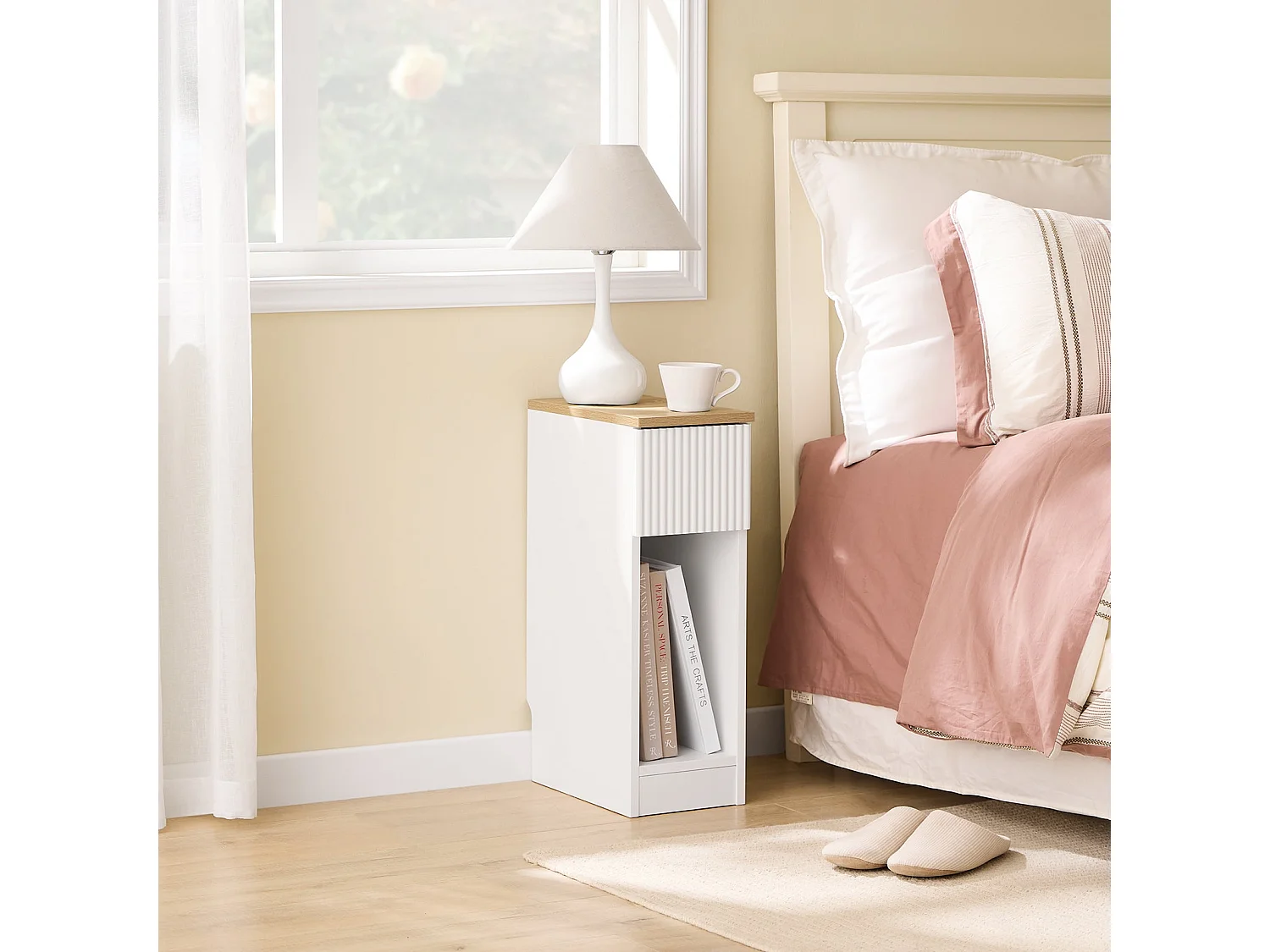 SoBuy FBT111-W - Table d'appoint étroite avec tiroir ondulé L20cm x L35cm x H60cm