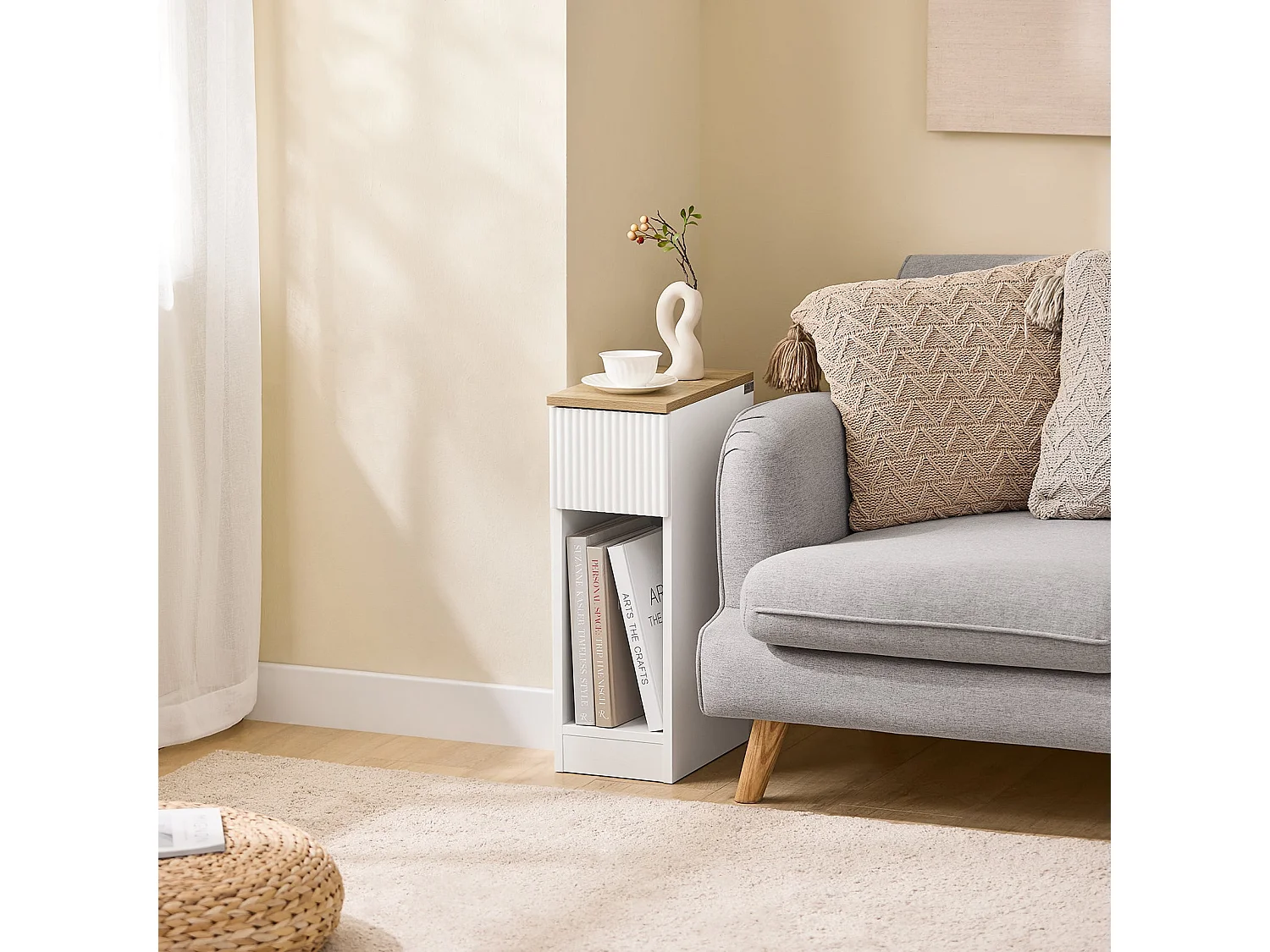 SoBuy FBT111-W - Table d'appoint étroite avec tiroir ondulé L20cm x L35cm x H60cm