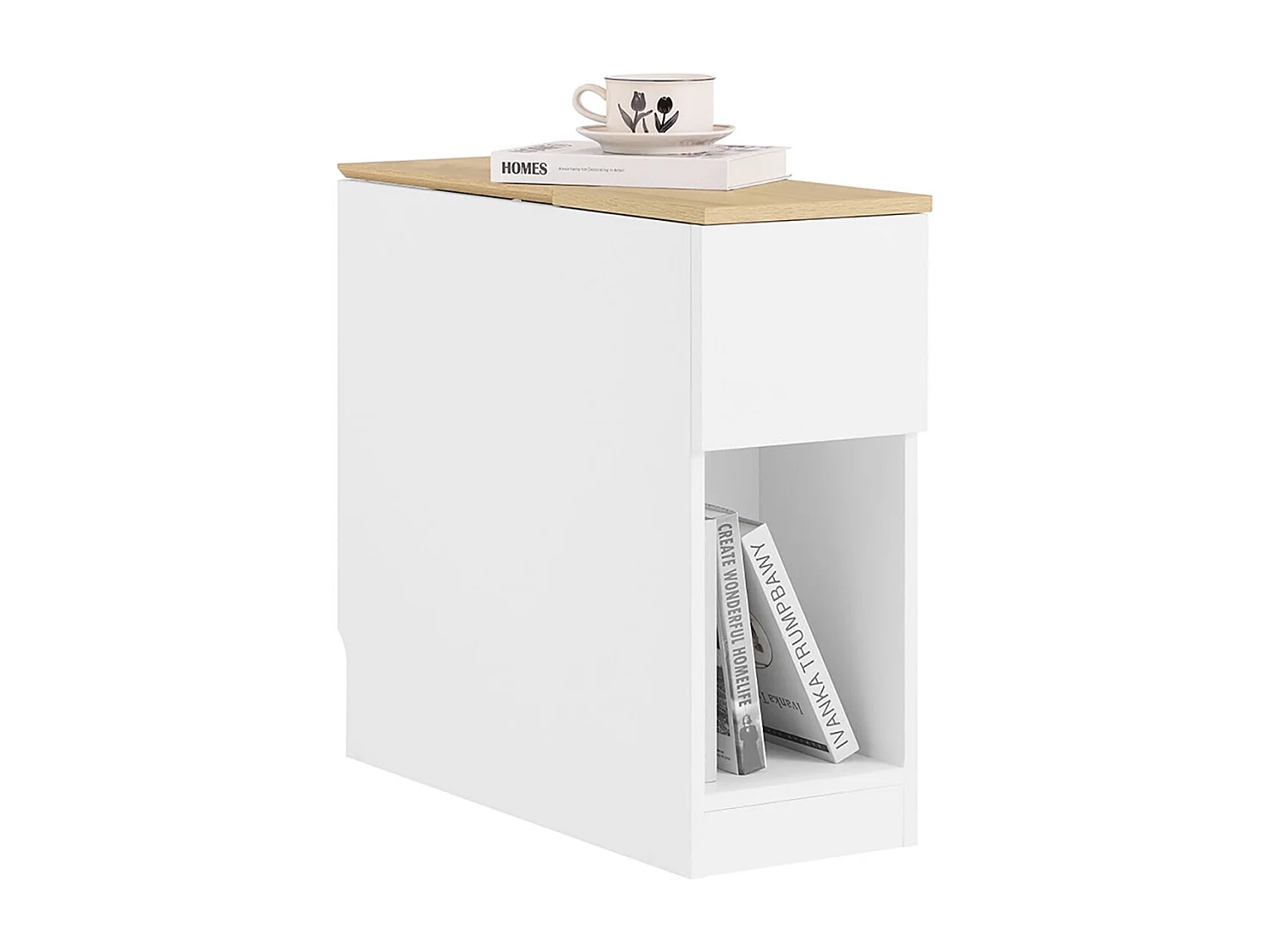 SoBuy FBT162-WN - Table de chevet moderne avec 3 étagères Blanc/Bois L65cm x L25cm x H60cm