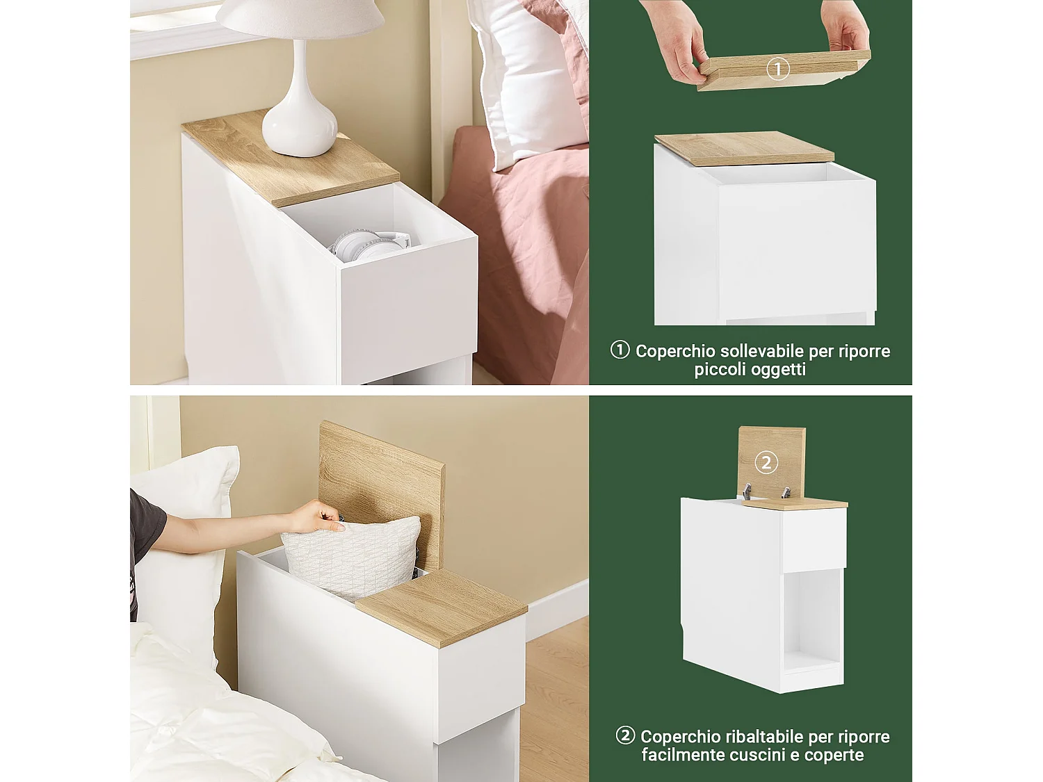 SoBuy FBT162-WN - Table de chevet moderne avec 3 étagères Blanc/Bois L65cm x L25cm x H60cm