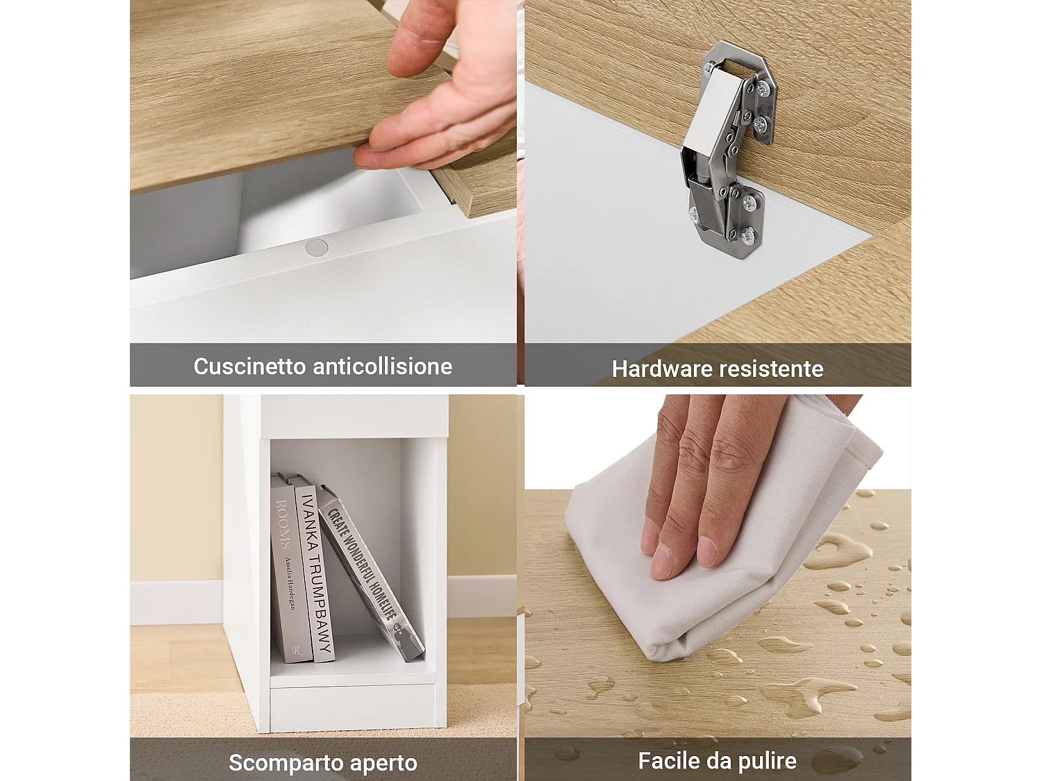 SoBuy FBT162-WN - Table de chevet moderne avec 3 étagères Blanc/Bois L65cm x L25cm x H60cm