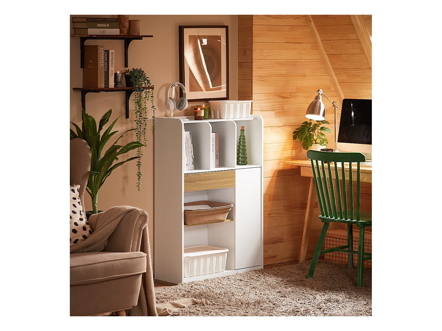 SoBuy STR11-WN - Libreria con cassetti Bianco-Naturale L72cm x W30cm x H109.7cm