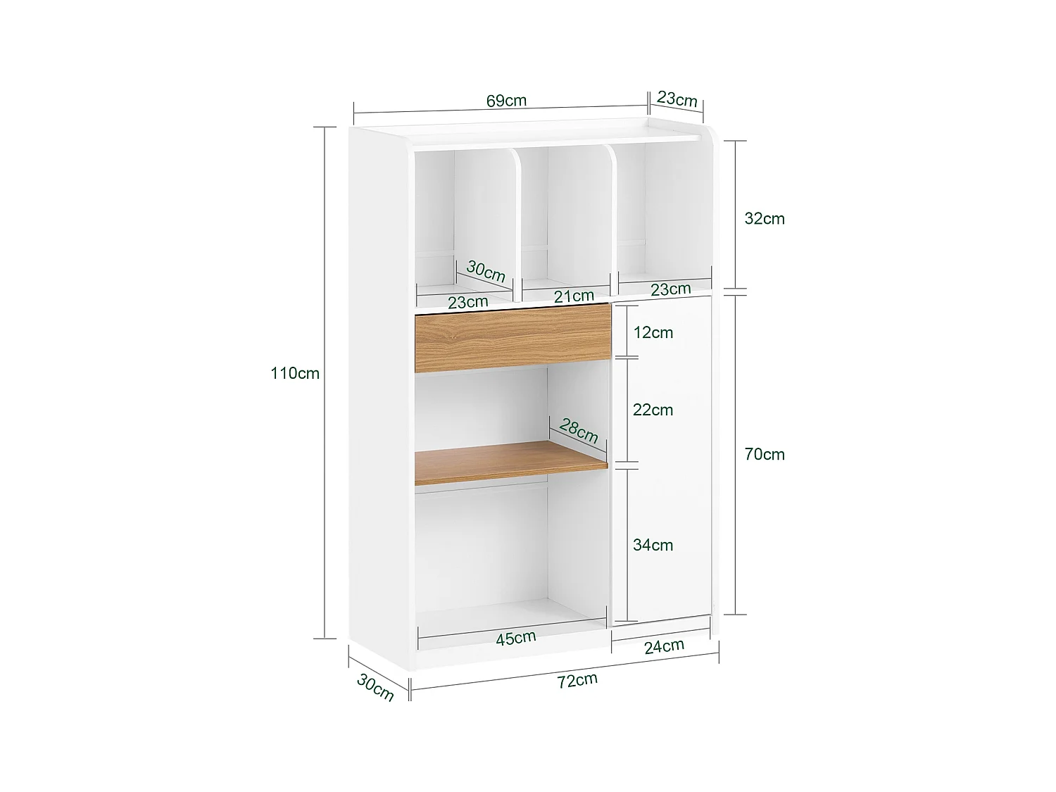 SoBuy STR11-WN - Libreria con cassetti Bianco-Naturale L72cm x W30cm x H109.7cm