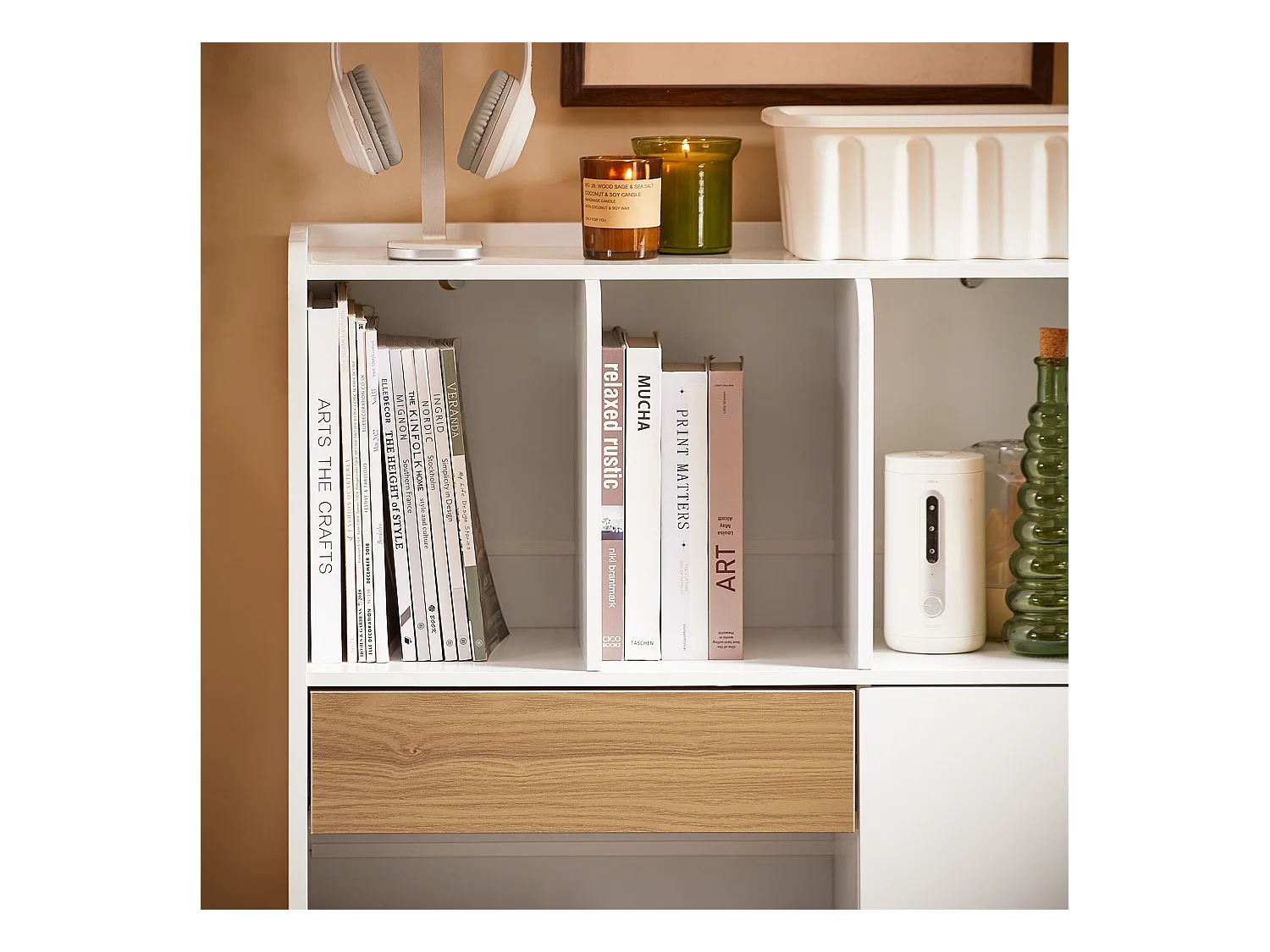 SoBuy STR11-WN - Libreria con cassetti Bianco-Naturale L72cm x W30cm x H109.7cm