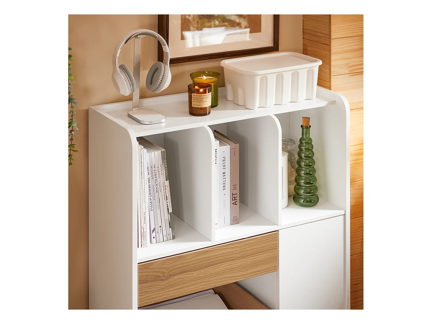 SoBuy STR11-WN - Libreria con cassetti Bianco-Naturale L72cm x W30cm x H109.7cm