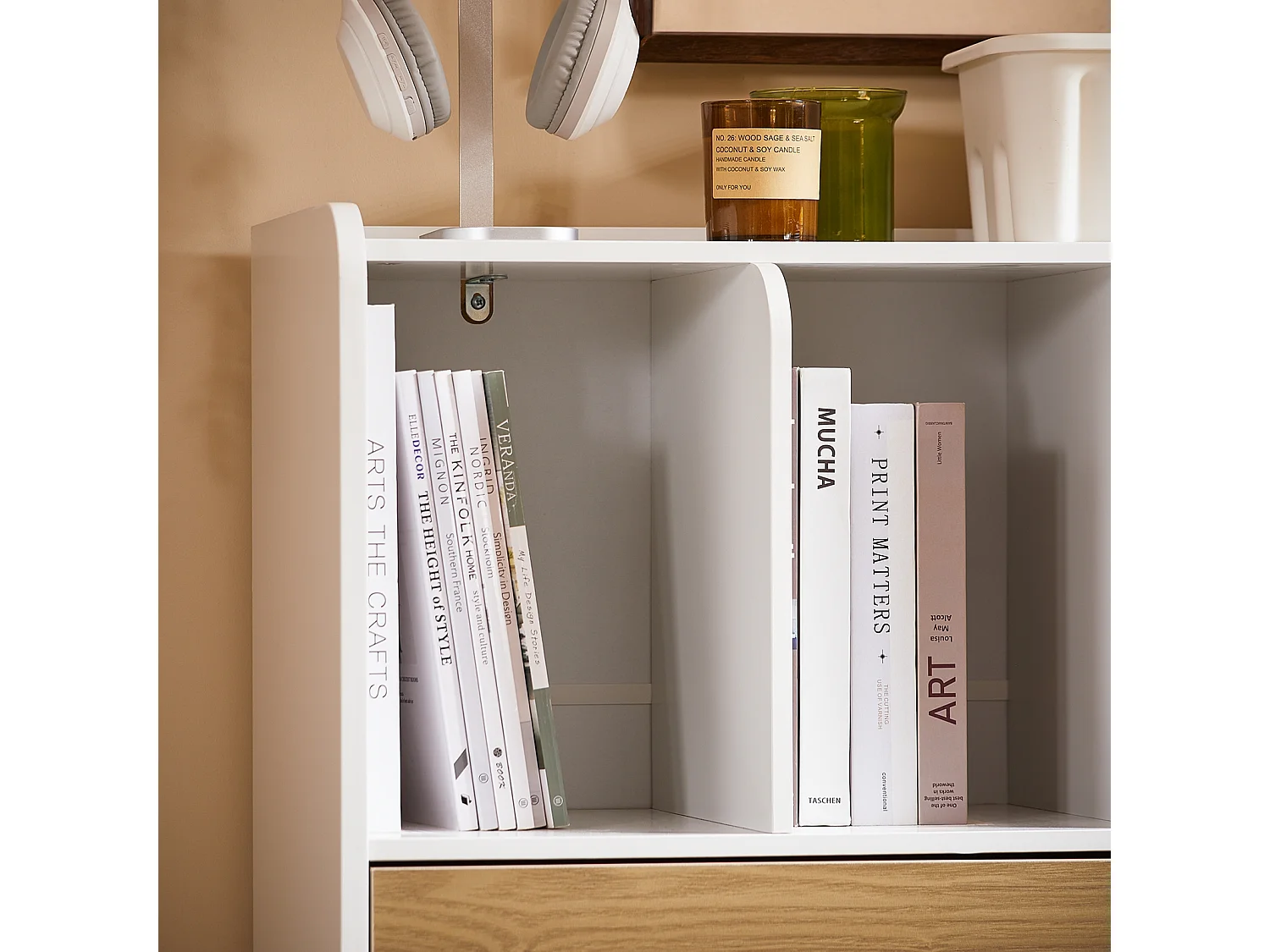 SoBuy STR11-WN - Libreria con cassetti Bianco-Naturale L72cm x W30cm x H109.7cm