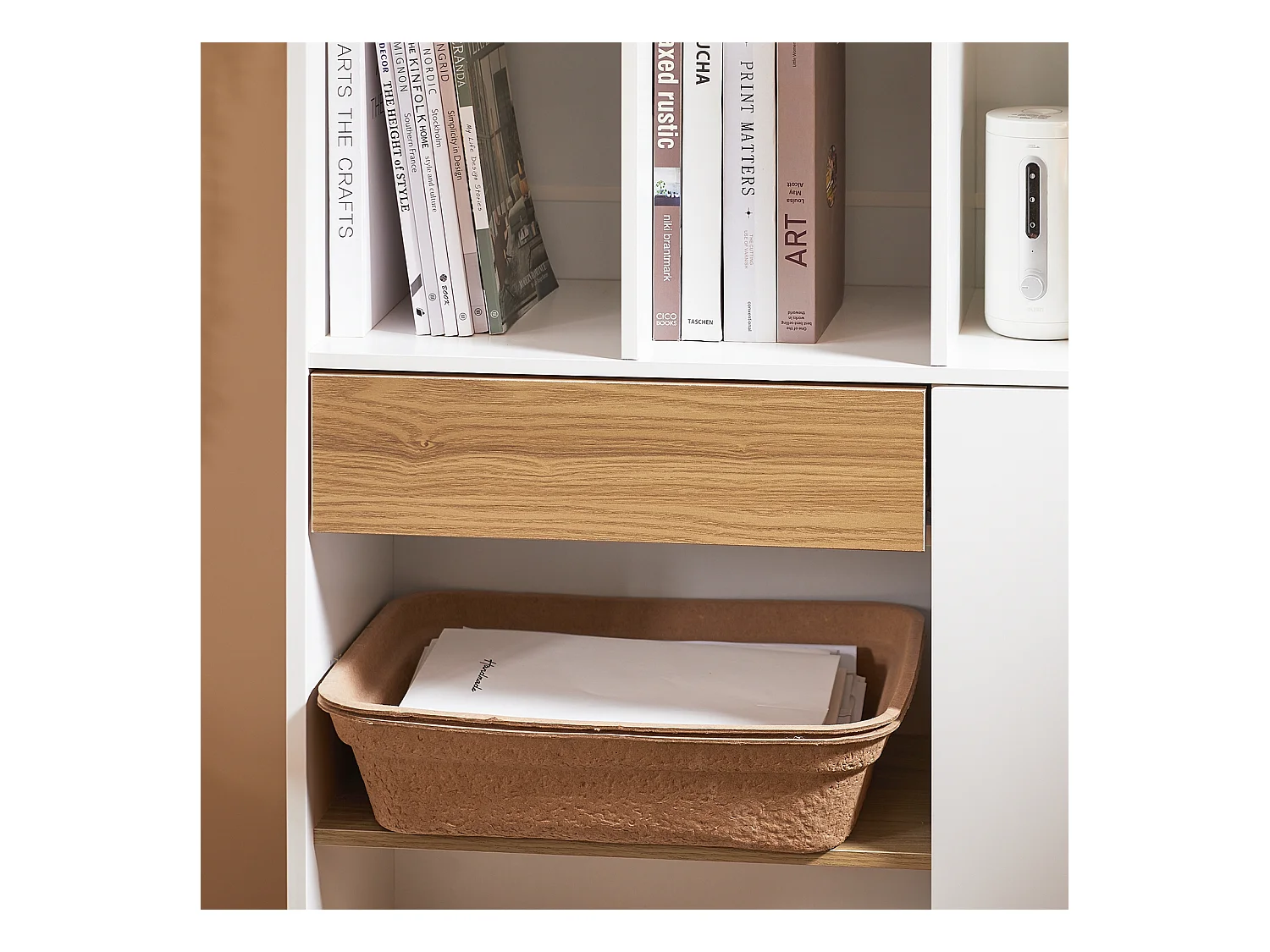 SoBuy STR11-WN - Libreria con cassetti Bianco-Naturale L72cm x W30cm x H109.7cm