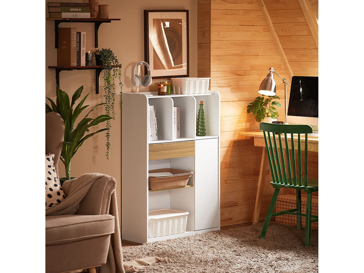 SoBuy STR11-WN - Bibliothèque à tiroirs Blanc-Naturel L72cm x L30cm x H109.7cm