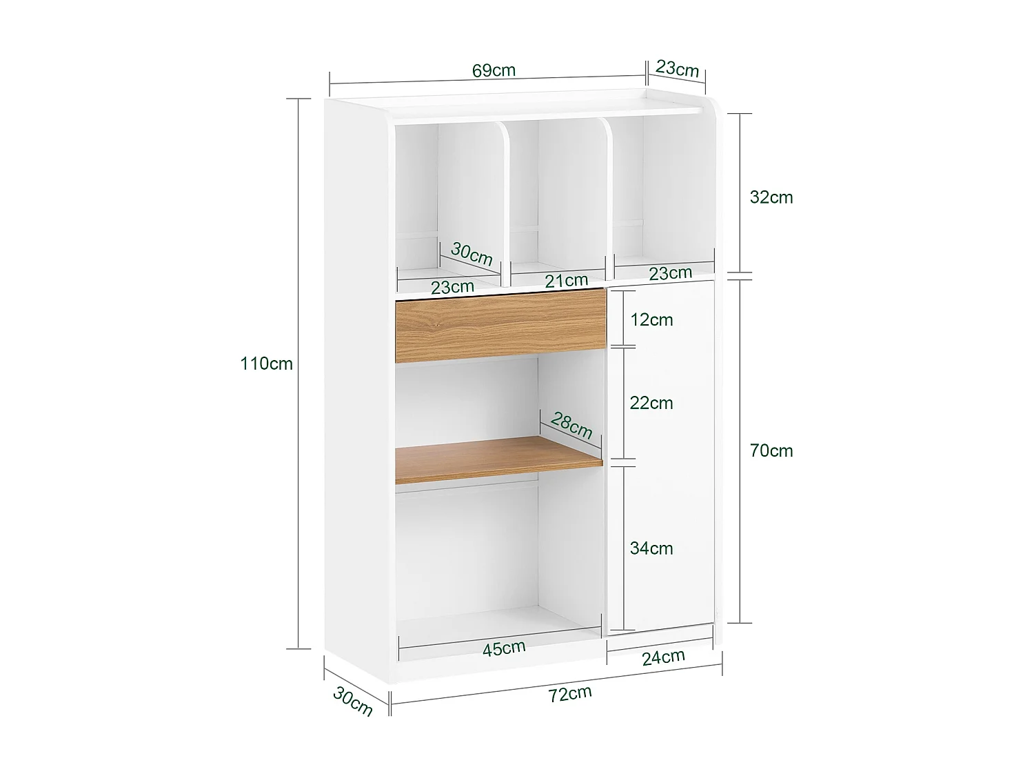 SoBuy STR11-WN - Bibliothèque à tiroirs Blanc-Naturel L72cm x L30cm x H109.7cm