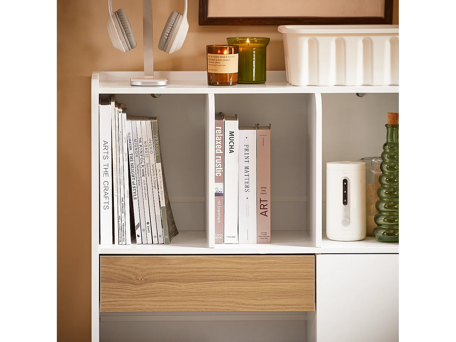 SoBuy STR11-WN - Bibliothèque à tiroirs Blanc-Naturel L72cm x L30cm x H109.7cm