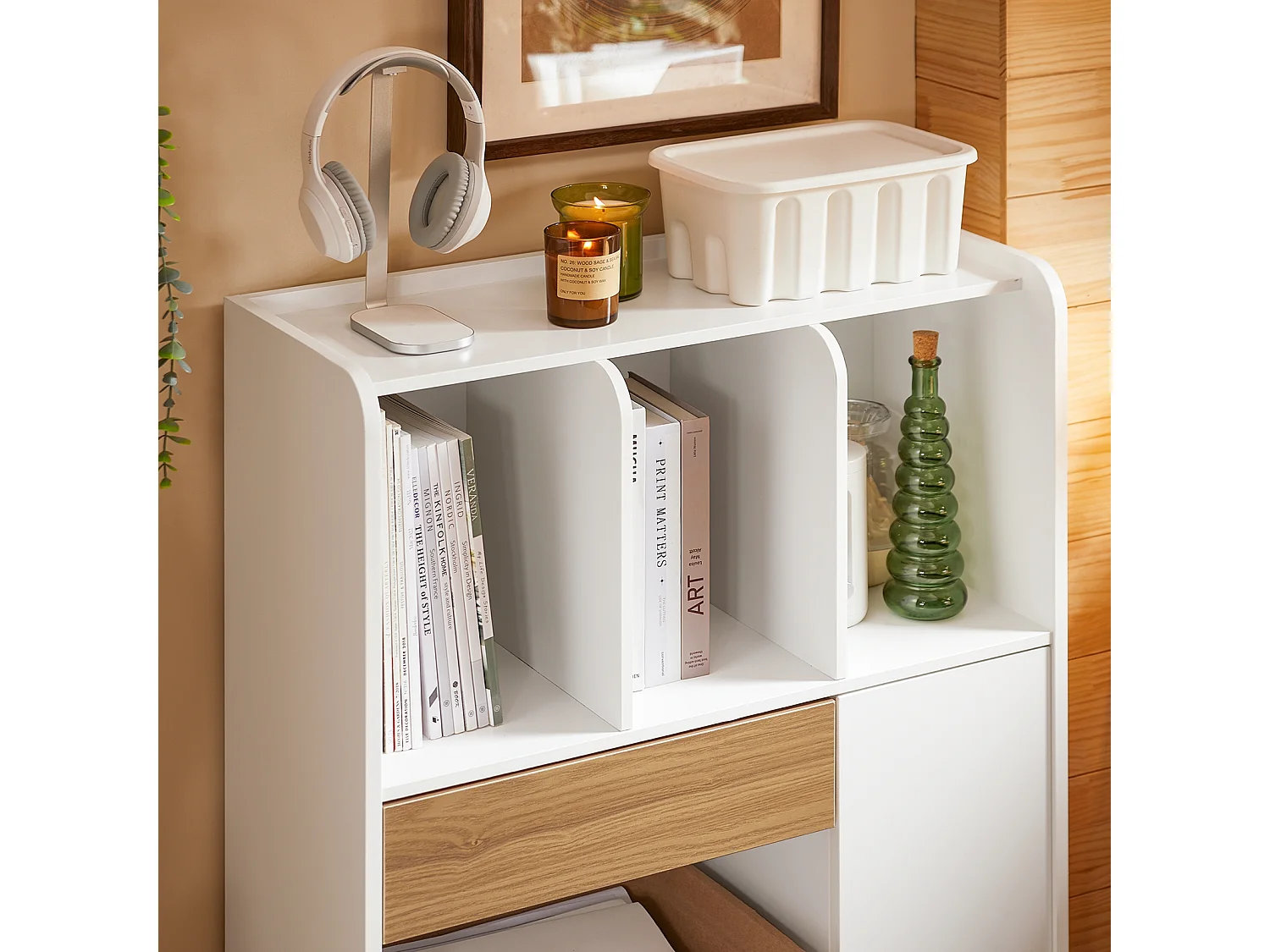 SoBuy STR11-WN - Bibliothèque à tiroirs Blanc-Naturel L72cm x L30cm x H109.7cm