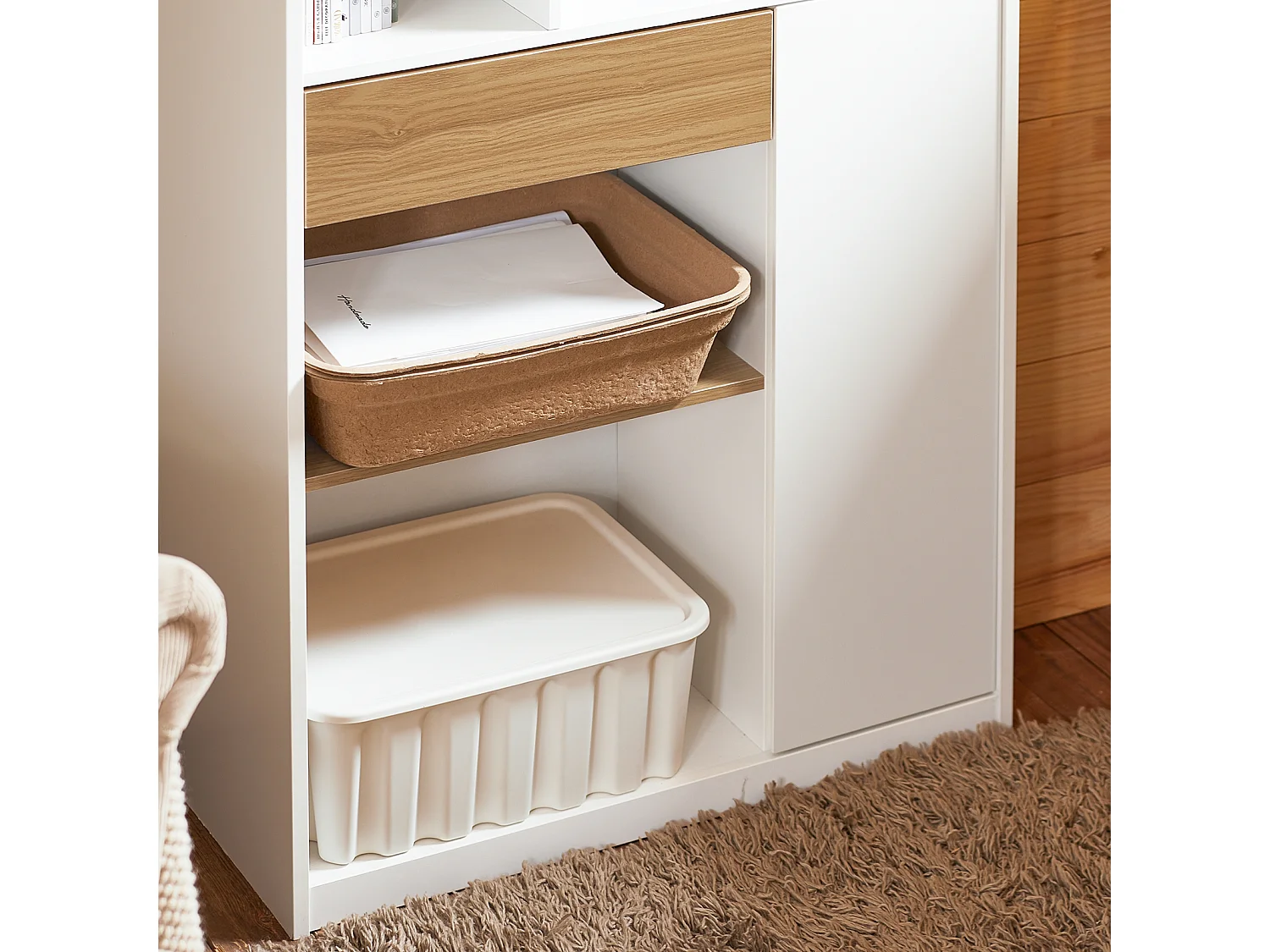 SoBuy STR11-WN - Bibliothèque à tiroirs Blanc-Naturel L72cm x L30cm x H109.7cm