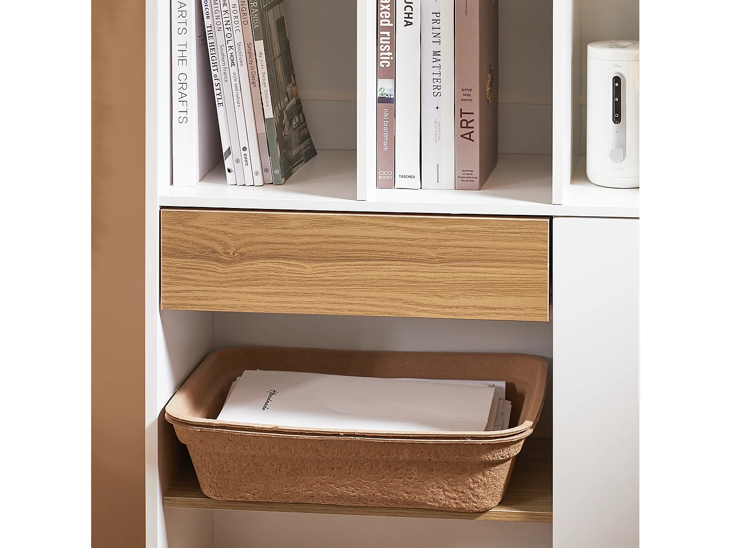SoBuy STR11-WN - Bibliothèque à tiroirs Blanc-Naturel L72cm x L30cm x H109.7cm