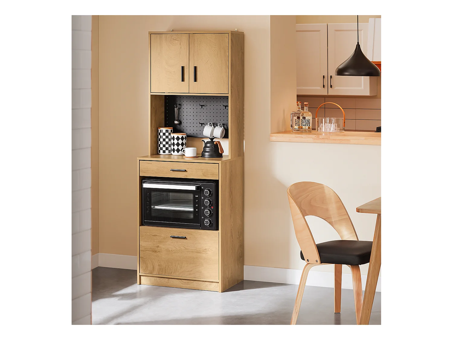 SoBuy FSB98-N - Meuble de cuisine avec étagère pour micro-ondes L60cm x L40cm x H170cm