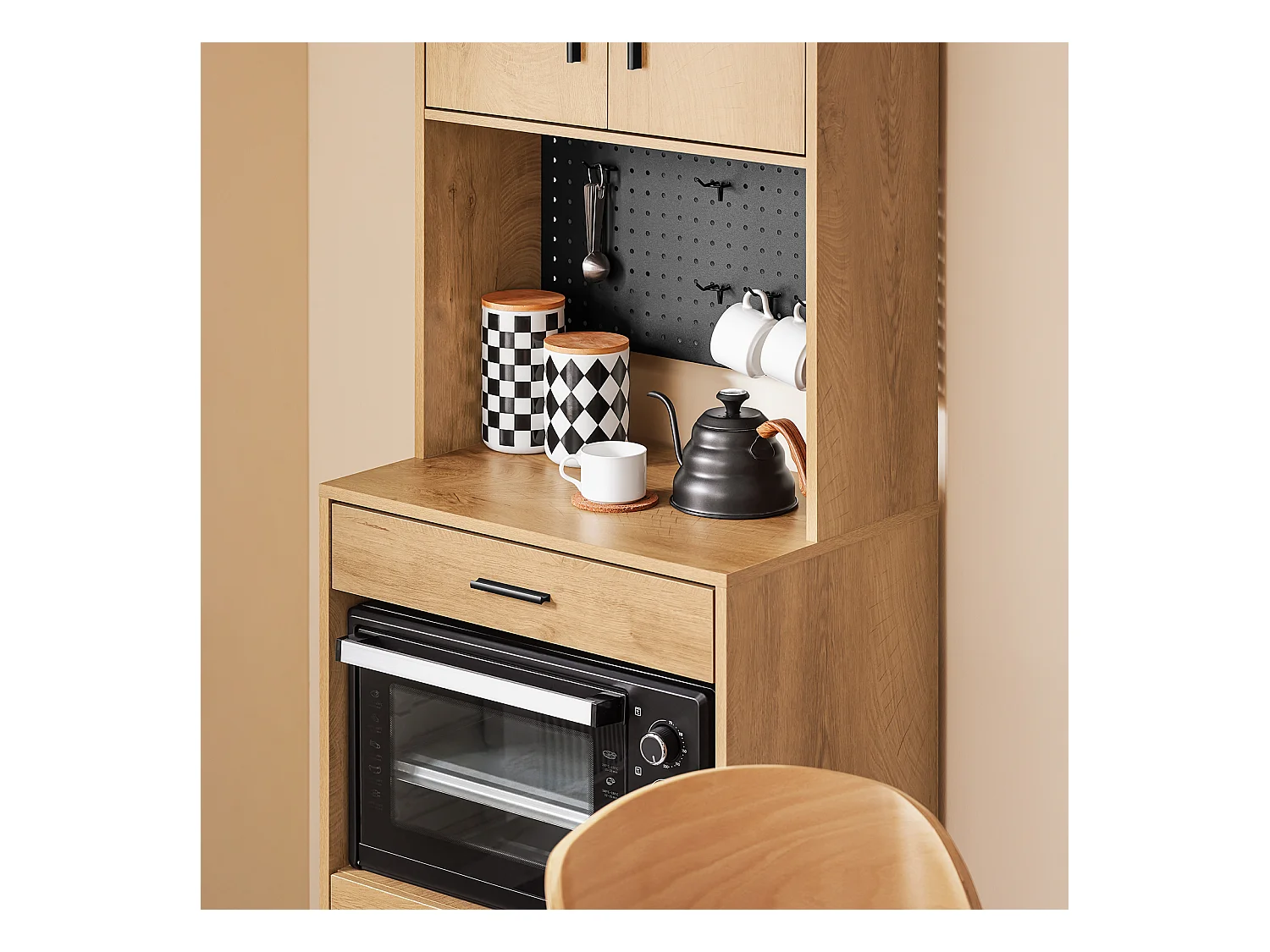 SoBuy FSB98-N - Meuble de cuisine avec étagère pour micro-ondes L60cm x L40cm x H170cm