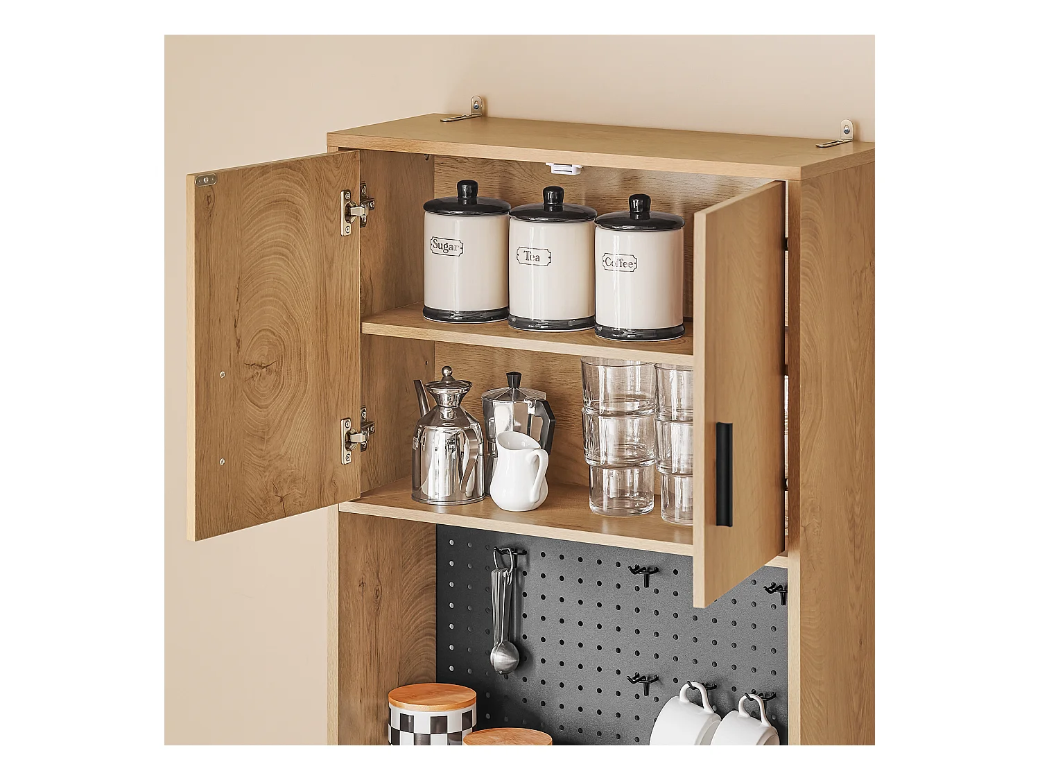 SoBuy FSB98-N - Meuble de cuisine avec étagère pour micro-ondes L60cm x L40cm x H170cm