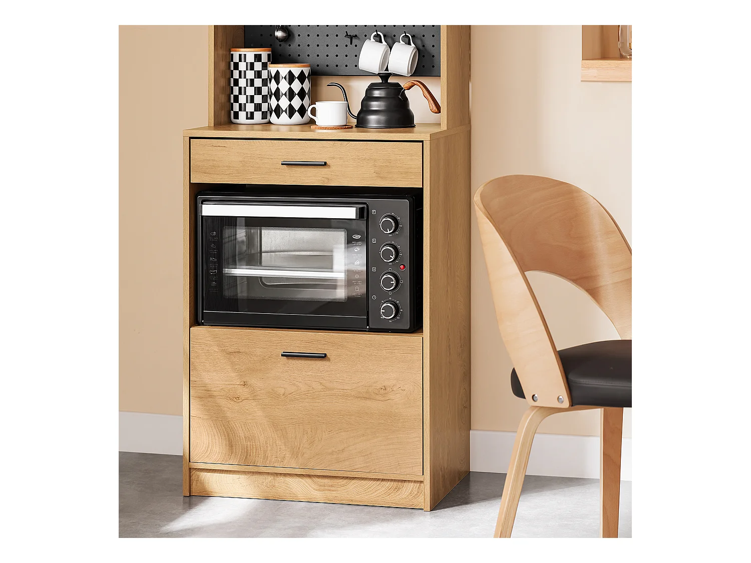 SoBuy FSB98-N - Meuble de cuisine avec étagère pour micro-ondes L60cm x L40cm x H170cm