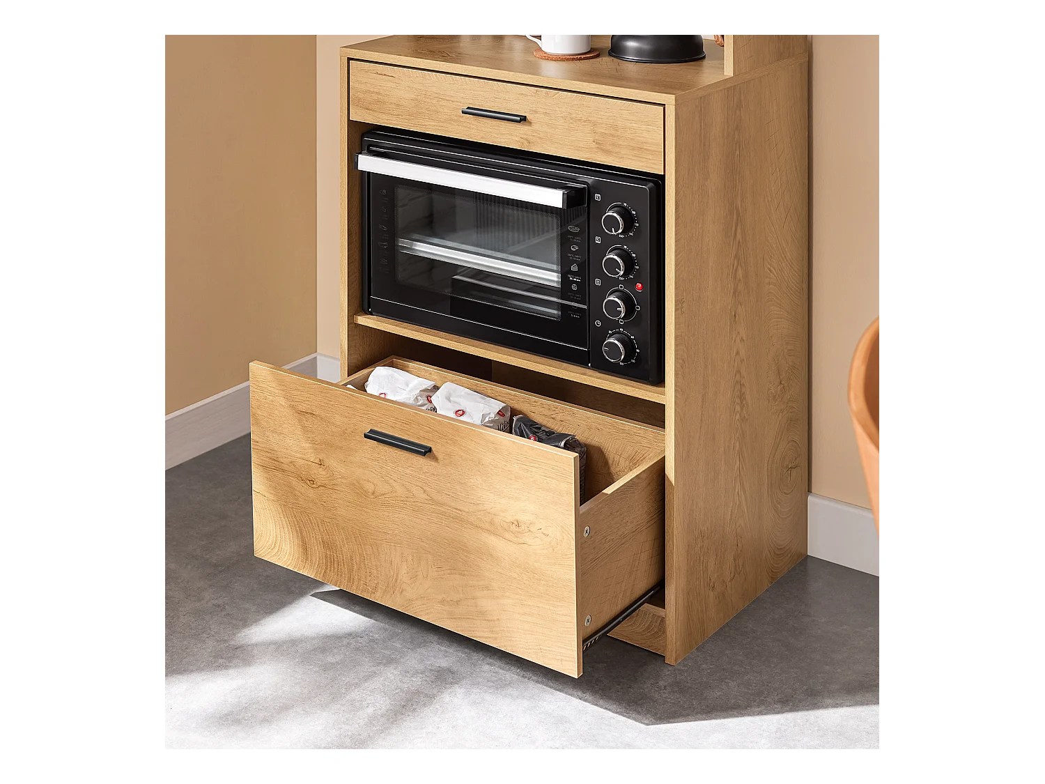 SoBuy FSB98-N - Meuble de cuisine avec étagère pour micro-ondes L60cm x L40cm x H170cm