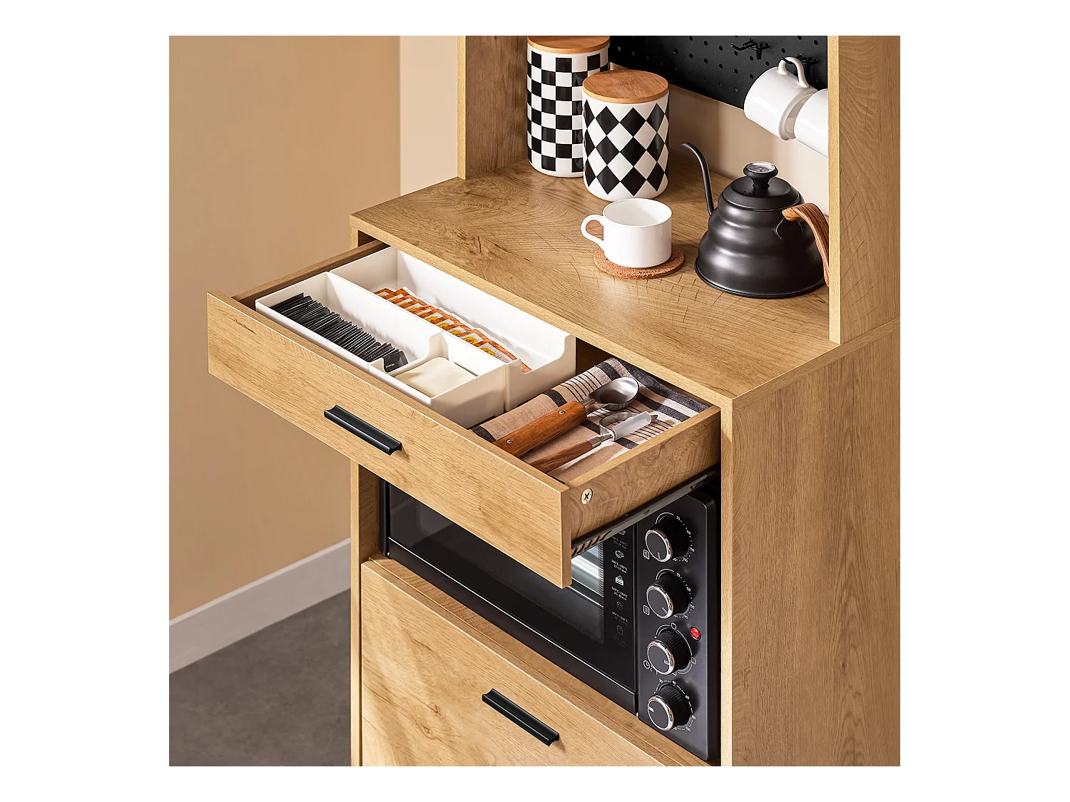 SoBuy FSB98-N - Meuble de cuisine avec étagère pour micro-ondes L60cm x L40cm x H170cm