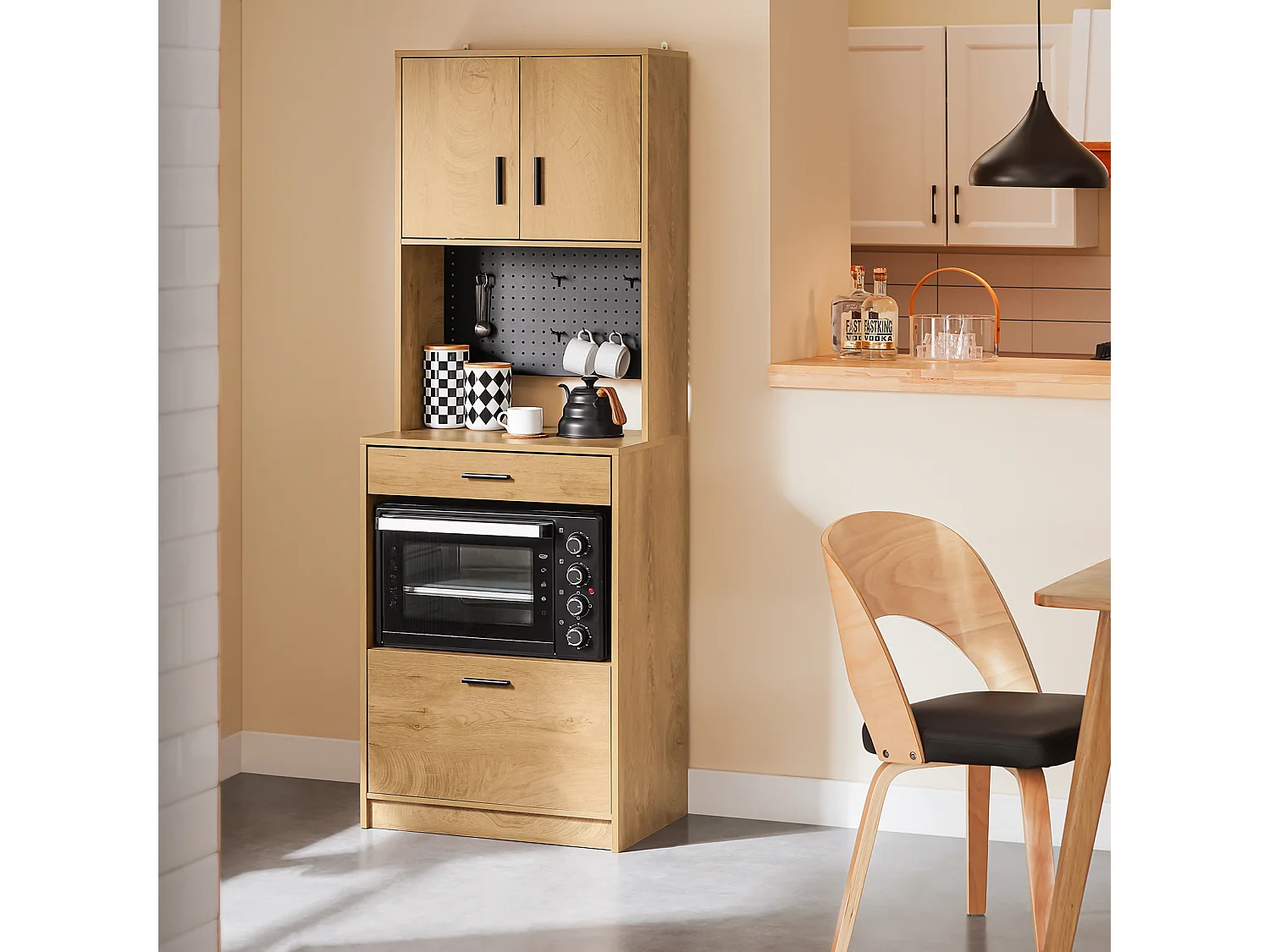 SoBuy FSB98-N - Meuble de cuisine avec étagère pour micro-ondes L60cm x L40cm x H170cm