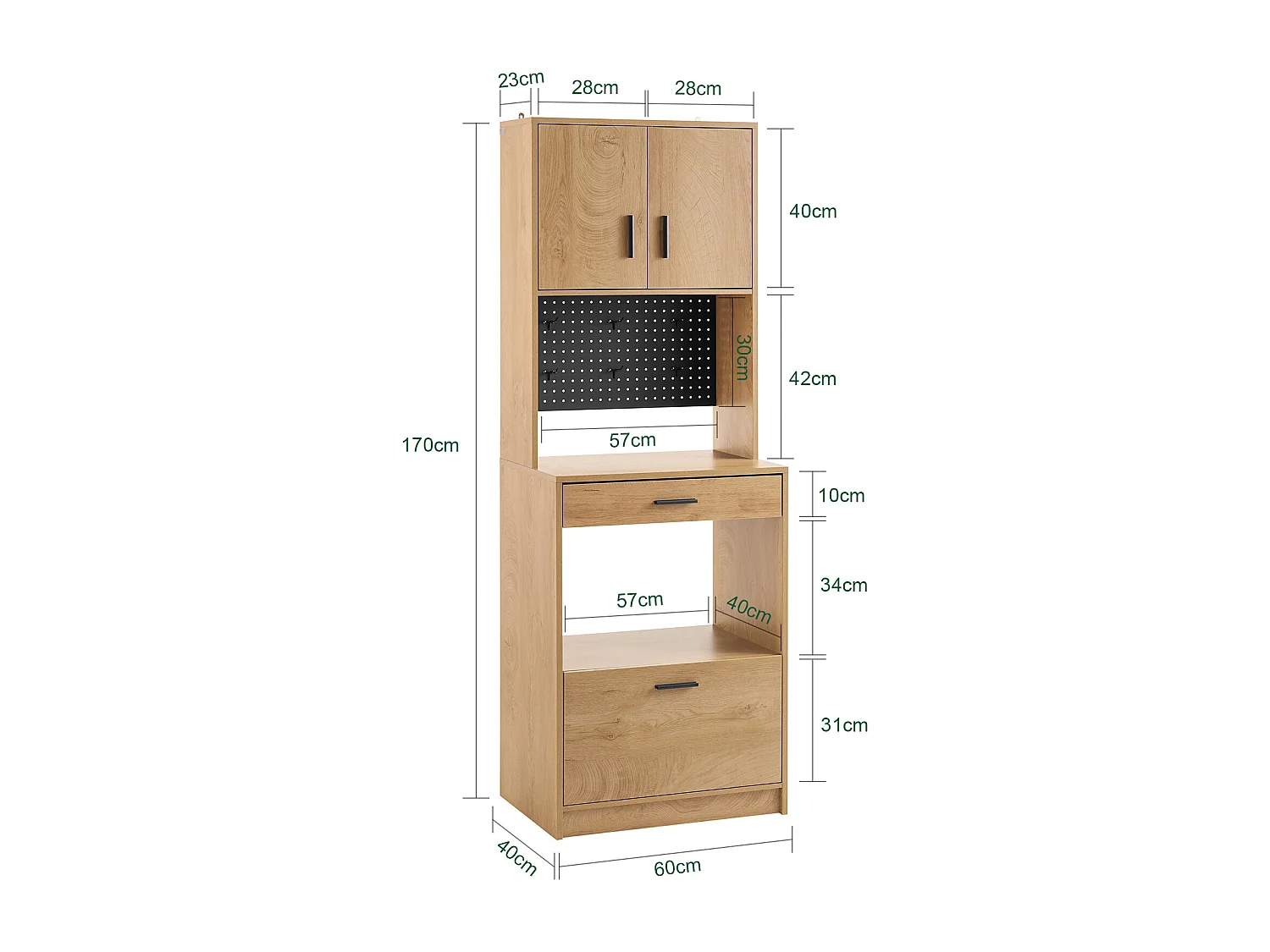 SoBuy FSB98-N - Meuble de cuisine avec étagère pour micro-ondes L60cm x L40cm x H170cm