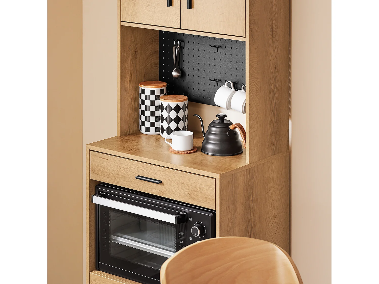 SoBuy FSB98-N - Meuble de cuisine avec étagère pour micro-ondes L60cm x L40cm x H170cm