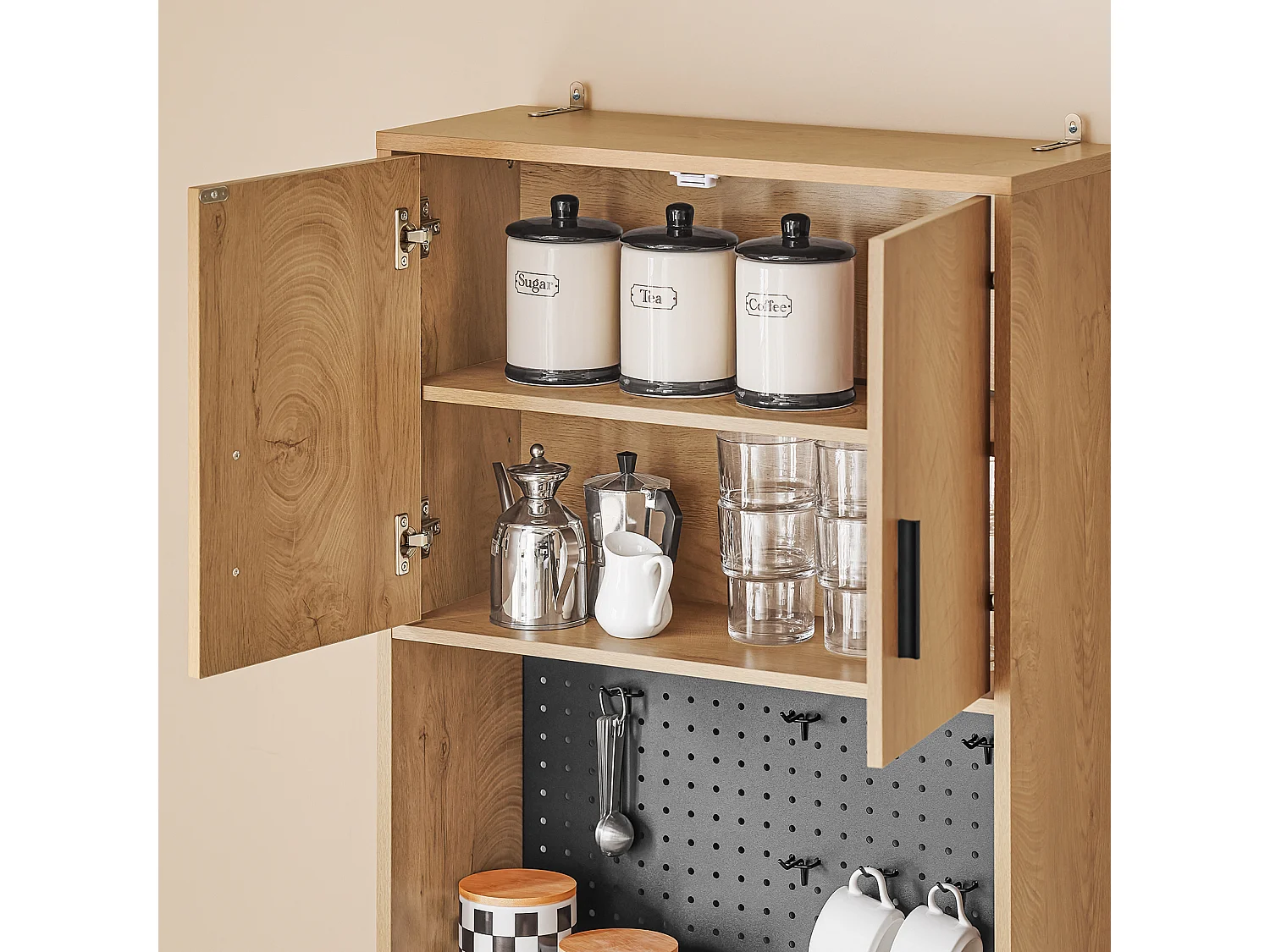 SoBuy FSB98-N - Meuble de cuisine avec étagère pour micro-ondes L60cm x L40cm x H170cm