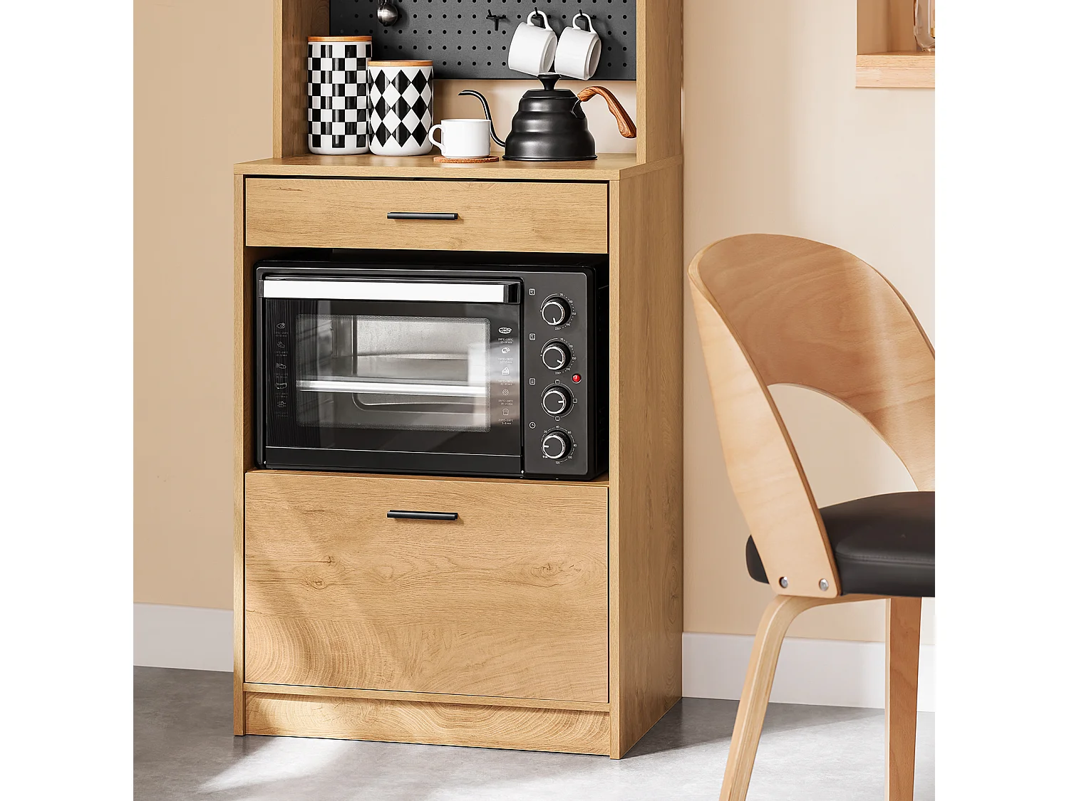 SoBuy FSB98-N - Meuble de cuisine avec étagère pour micro-ondes L60cm x L40cm x H170cm