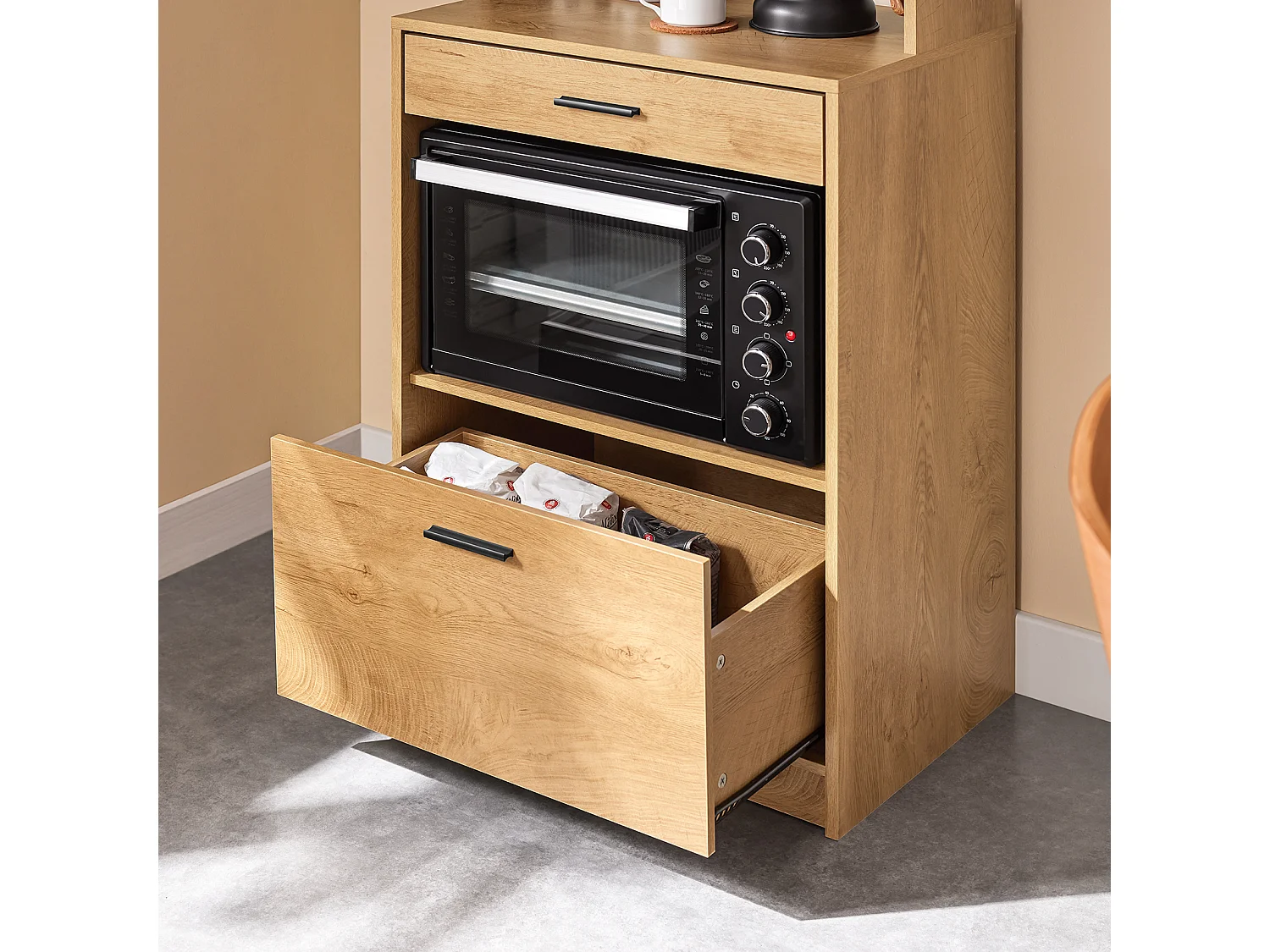 SoBuy FSB98-N - Meuble de cuisine avec étagère pour micro-ondes L60cm x L40cm x H170cm