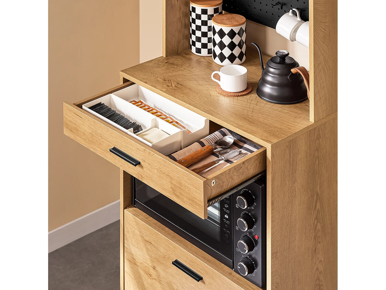 SoBuy FSB98-N - Meuble de cuisine avec étagère pour micro-ondes L60cm x L40cm x H170cm