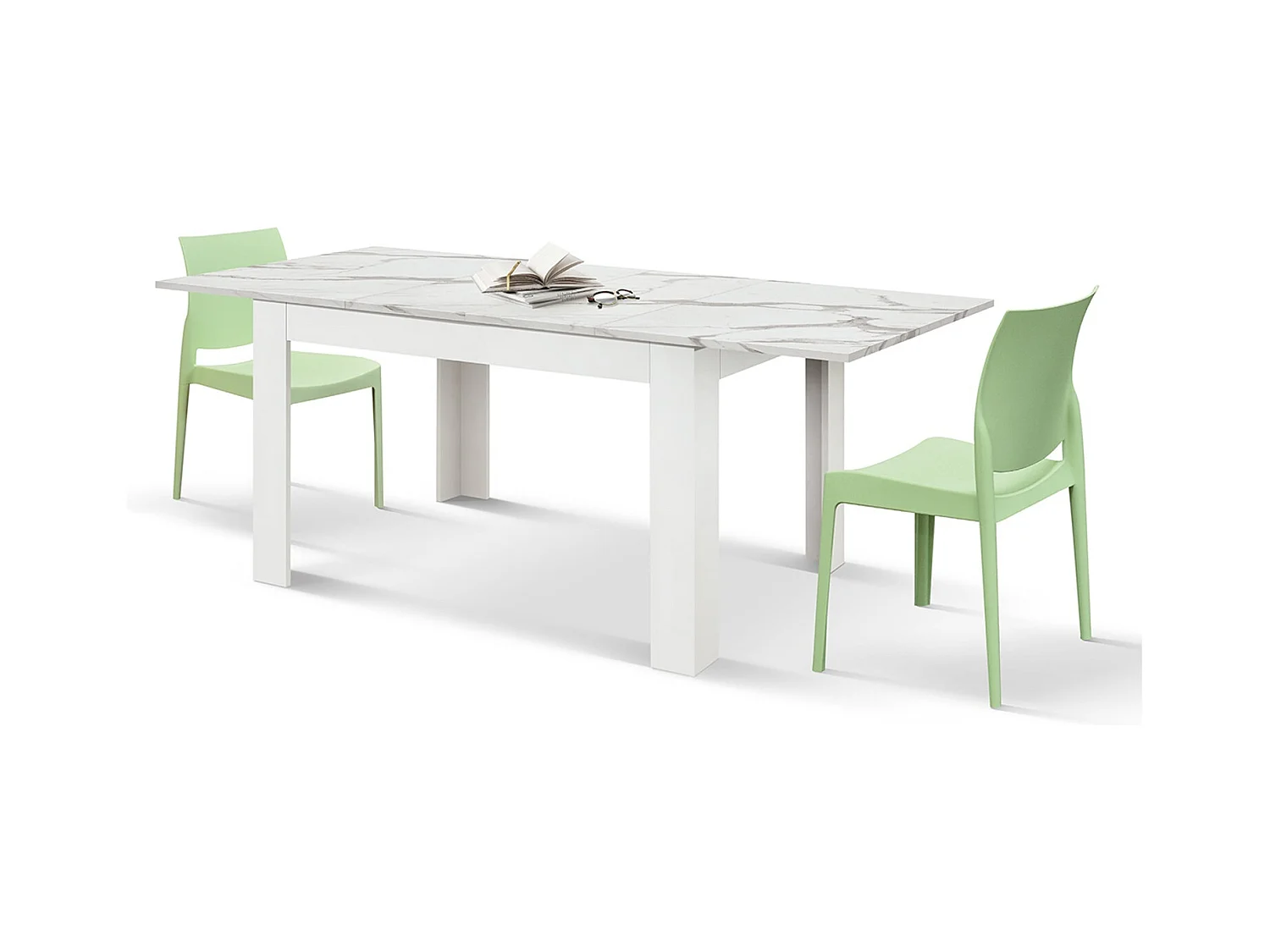 Table statuaire en bois, finition blanche, piètement blanc, à rallonge 140x90-220x90 - LIPARI