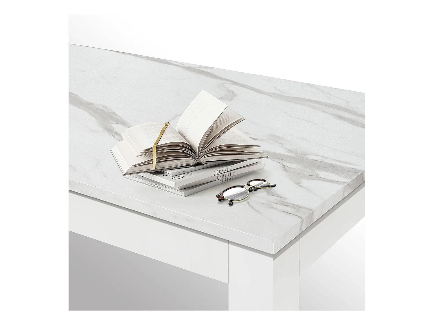 Table statuaire en bois, finition blanche, piètement blanc, à rallonge 140x90-220x90 - LIPARI