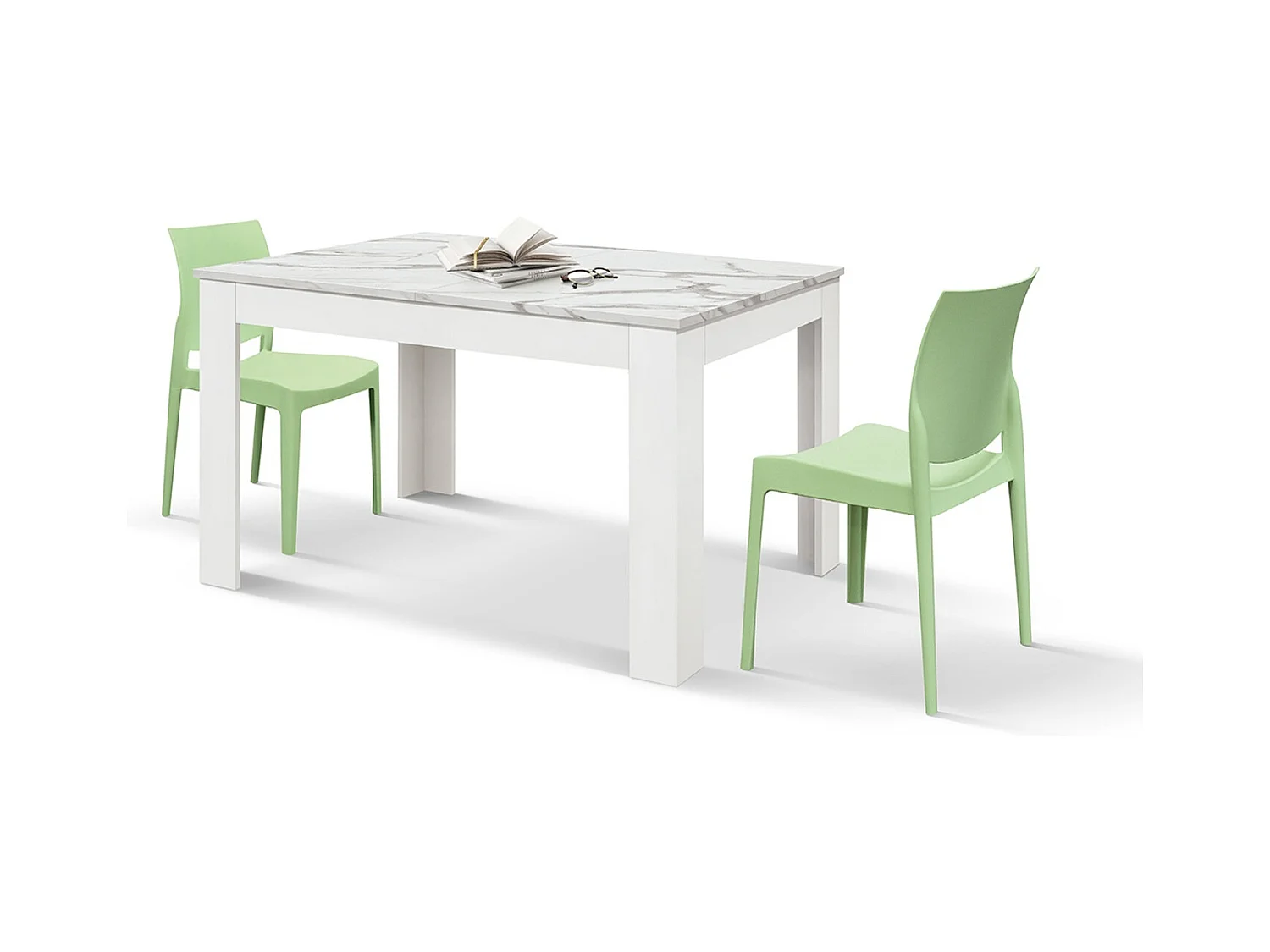 Table statuaire en bois, finition blanche, piètement blanc, à rallonge 140x90-220x90 - LIPARI