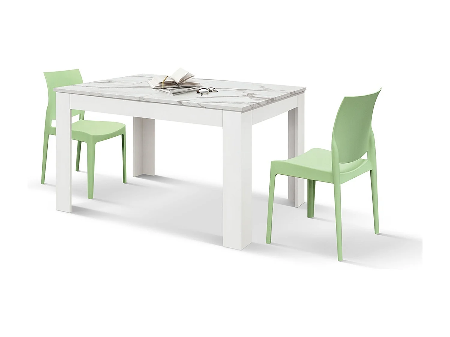 Mesa de madera, estatuaria acabado blanco, base blanca, extensible 140x90-220x90 - LIPARI