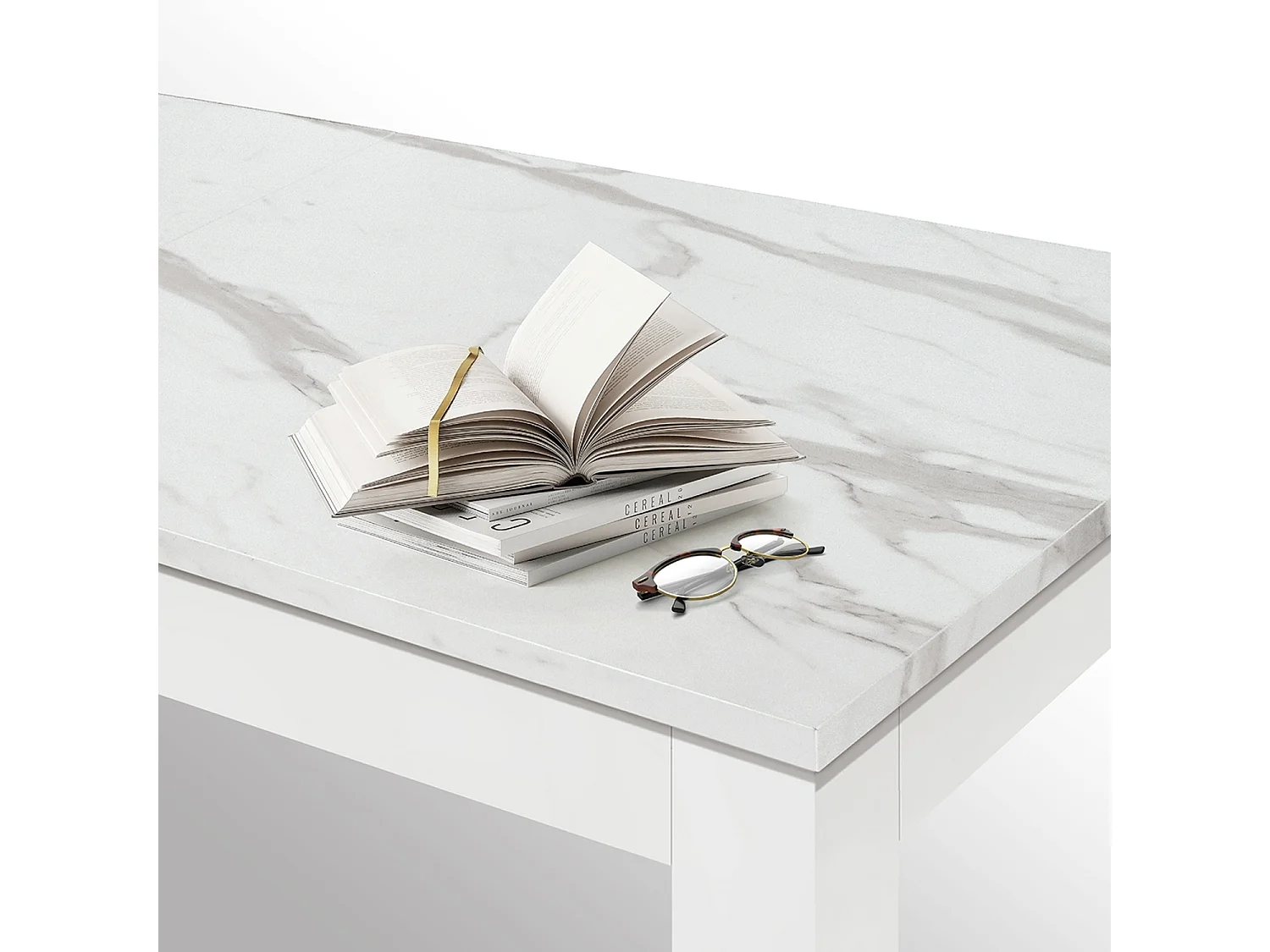 Mesa de madera, estatuaria acabado blanco, base blanca, extensible 140x90-220x90 - LIPARI