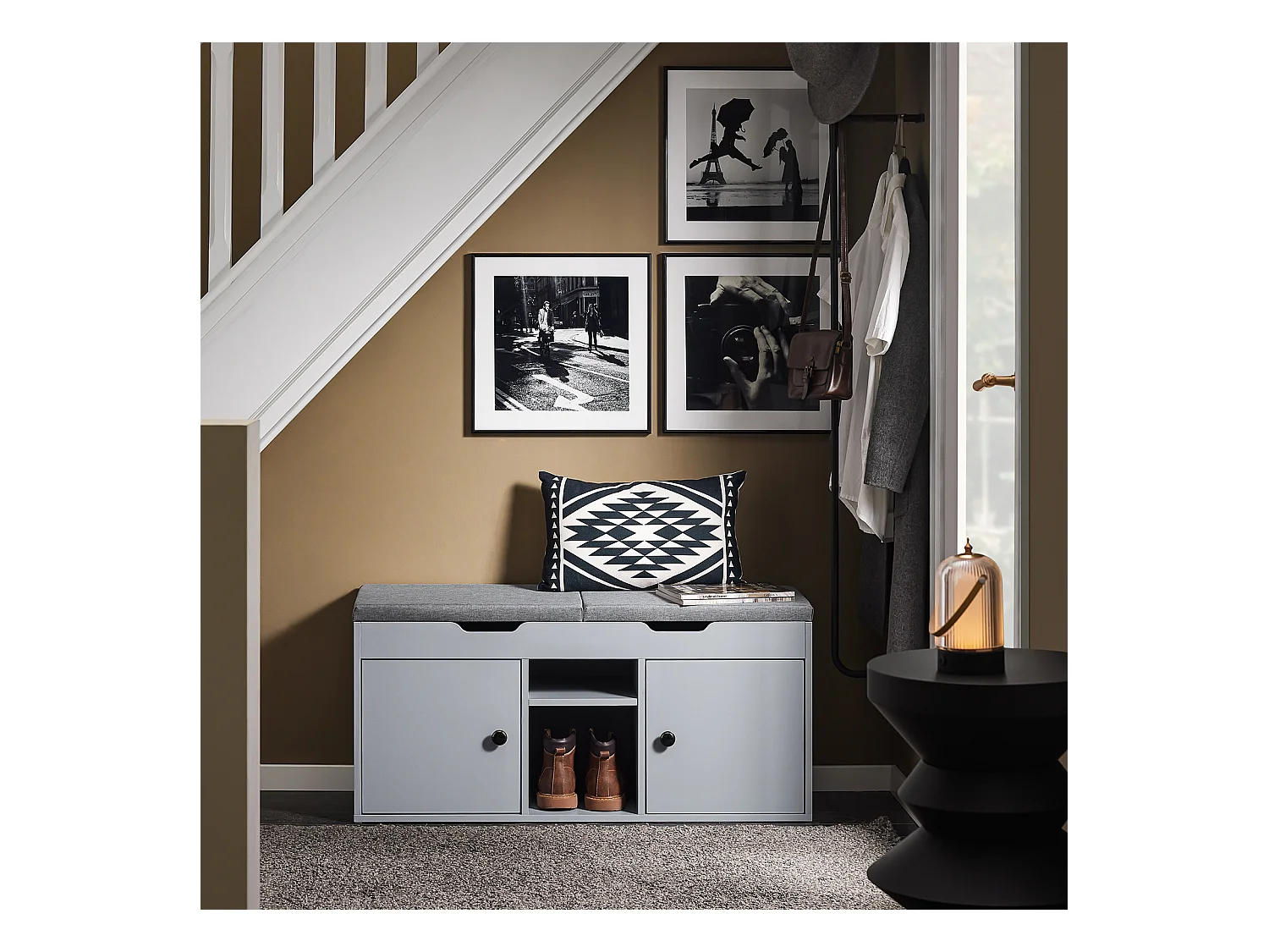 SoBuy FSR96-DG - Meuble à chaussures avec coussins et espace de rangement L100cm x L34cm x H47cm