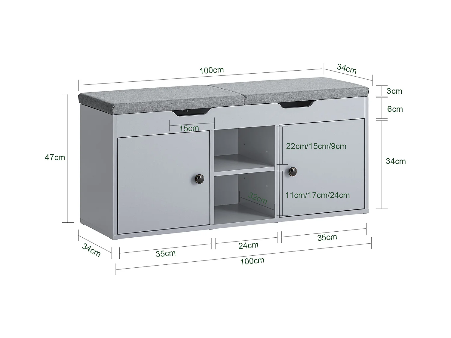 SoBuy FSR96-DG - Meuble à chaussures avec coussins et espace de rangement L100cm x L34cm x H47cm