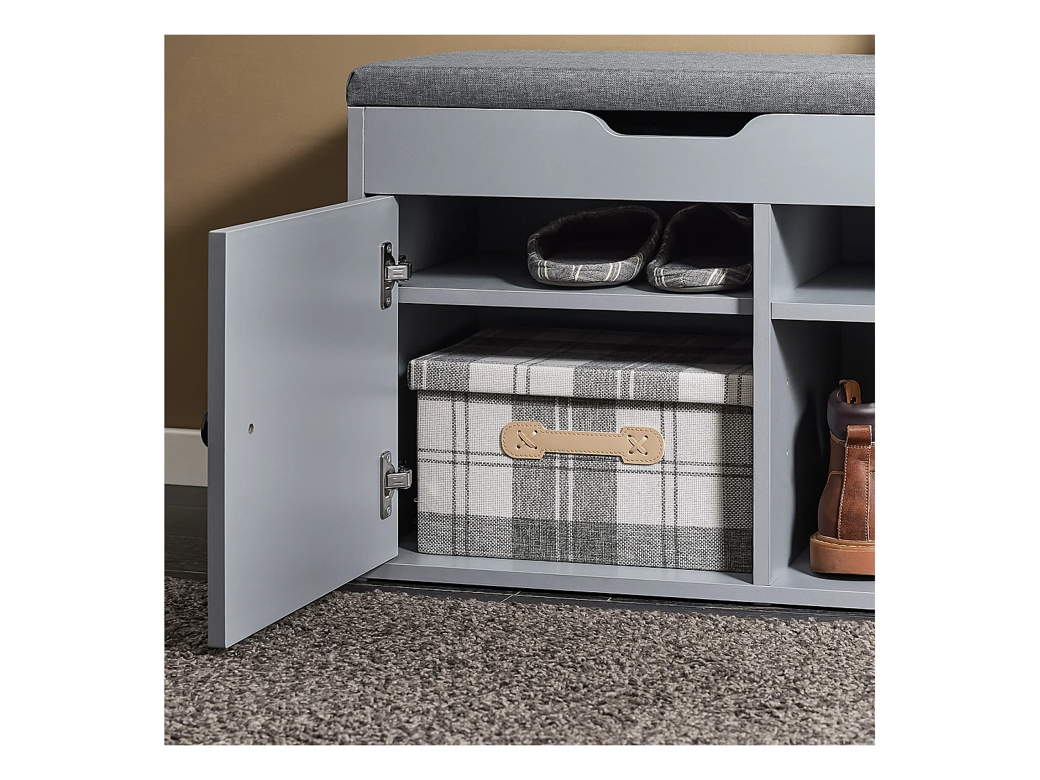 SoBuy FSR96-DG - Meuble à chaussures avec coussins et espace de rangement L100cm x L34cm x H47cm