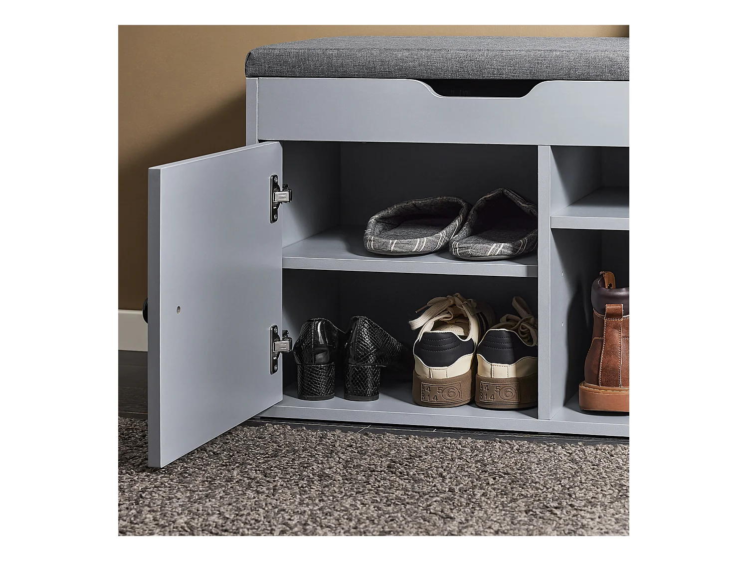 SoBuy FSR96-DG - Meuble à chaussures avec coussins et espace de rangement L100cm x L34cm x H47cm