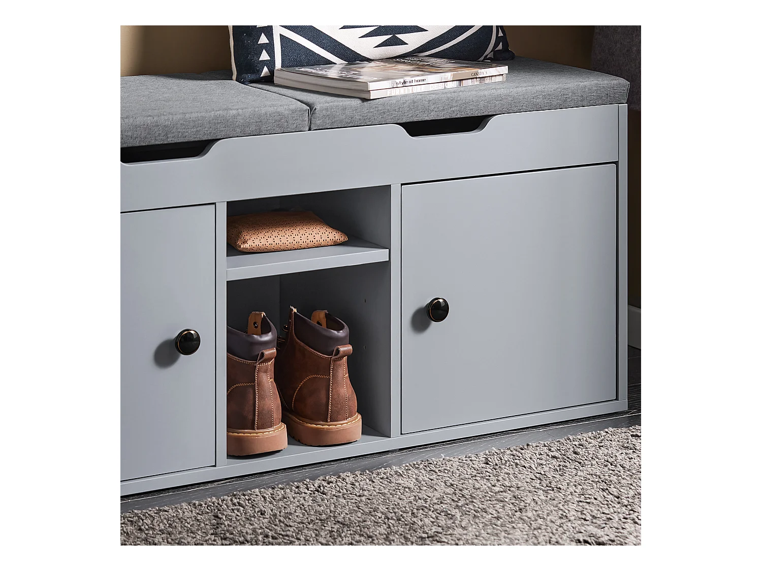 SoBuy FSR96-DG - Meuble à chaussures avec coussins et espace de rangement L100cm x L34cm x H47cm