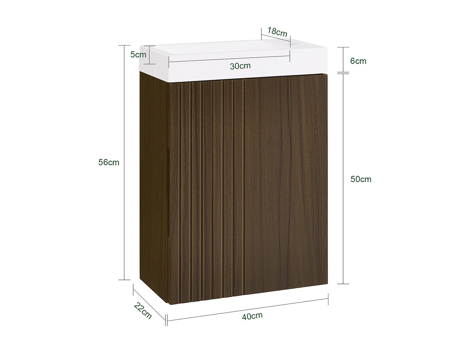 SoBuy BZR196-BR - Meuble de salle de bain suspendu avec lavabo Design moderne L40cm x L22cm x H56cm