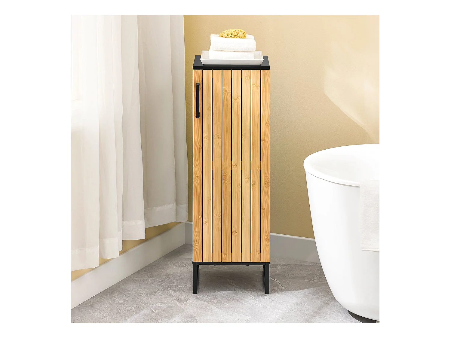 SoBuy BZR203-SCH - Meuble de salle de bain en bambou avec étagères réglables W30xW30xD30xH30...