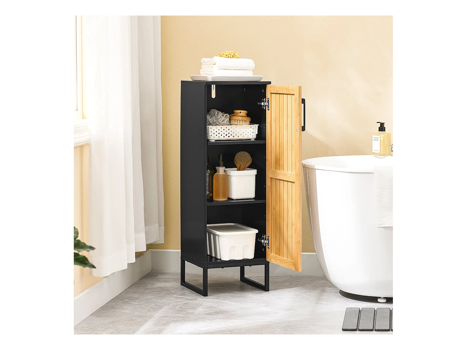 SoBuy BZR203-SCH - Meuble de salle de bain en bambou avec étagères réglables W30xW30xD30xH30...