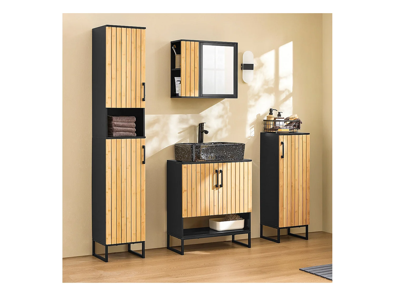 SoBuy BZR203-SCH - Meuble de salle de bain en bambou avec étagères réglables W30xW30xD30xH30...